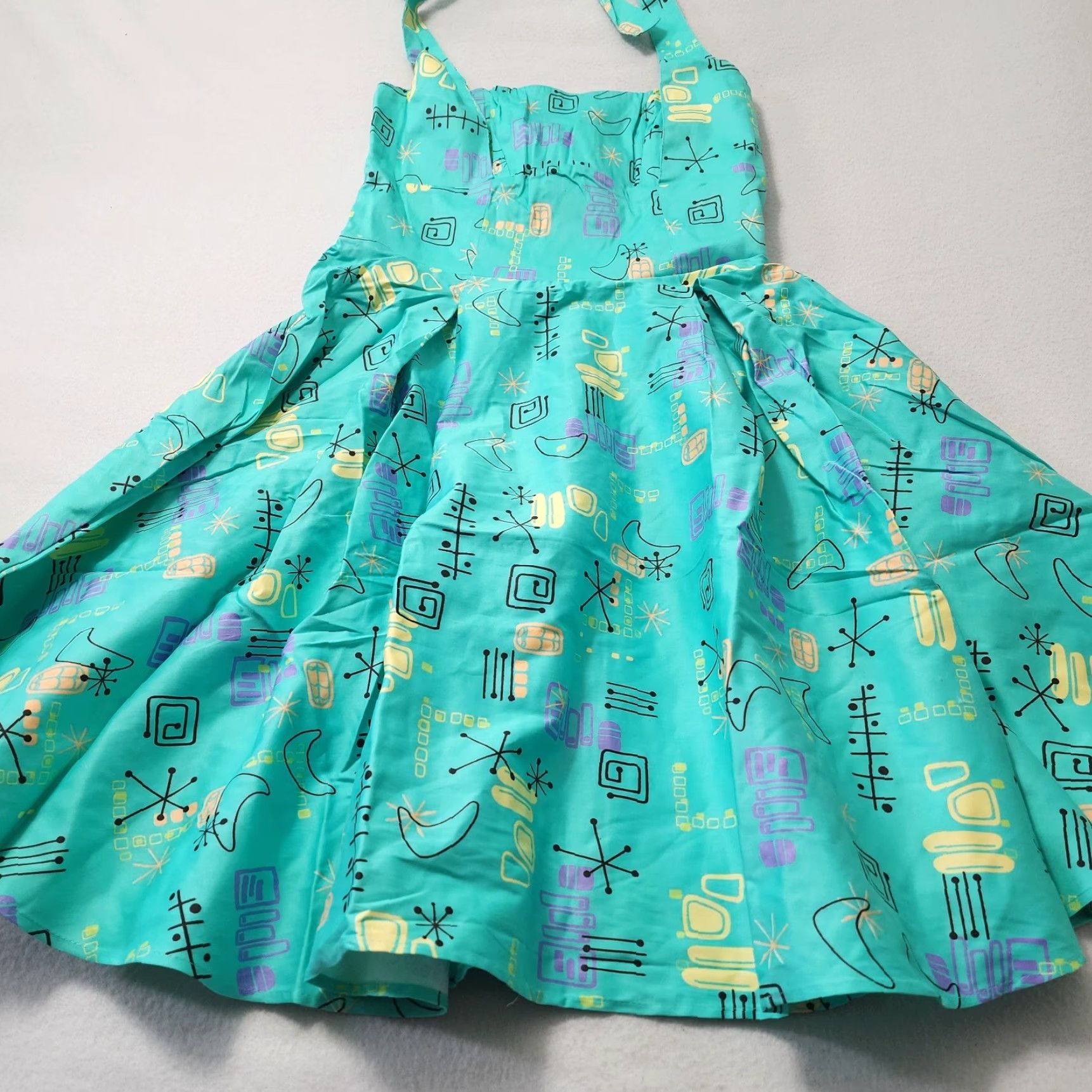 Atomic VINTAGE Pinup Couture Atomic Dress Fit Flare XL Teal 50s Retro Halter Rockabilly Vanity Dress Knee Length with Belt Womens XL Teal Size XL / US 12-14 / IT 48-50 - 5 Thumbnail