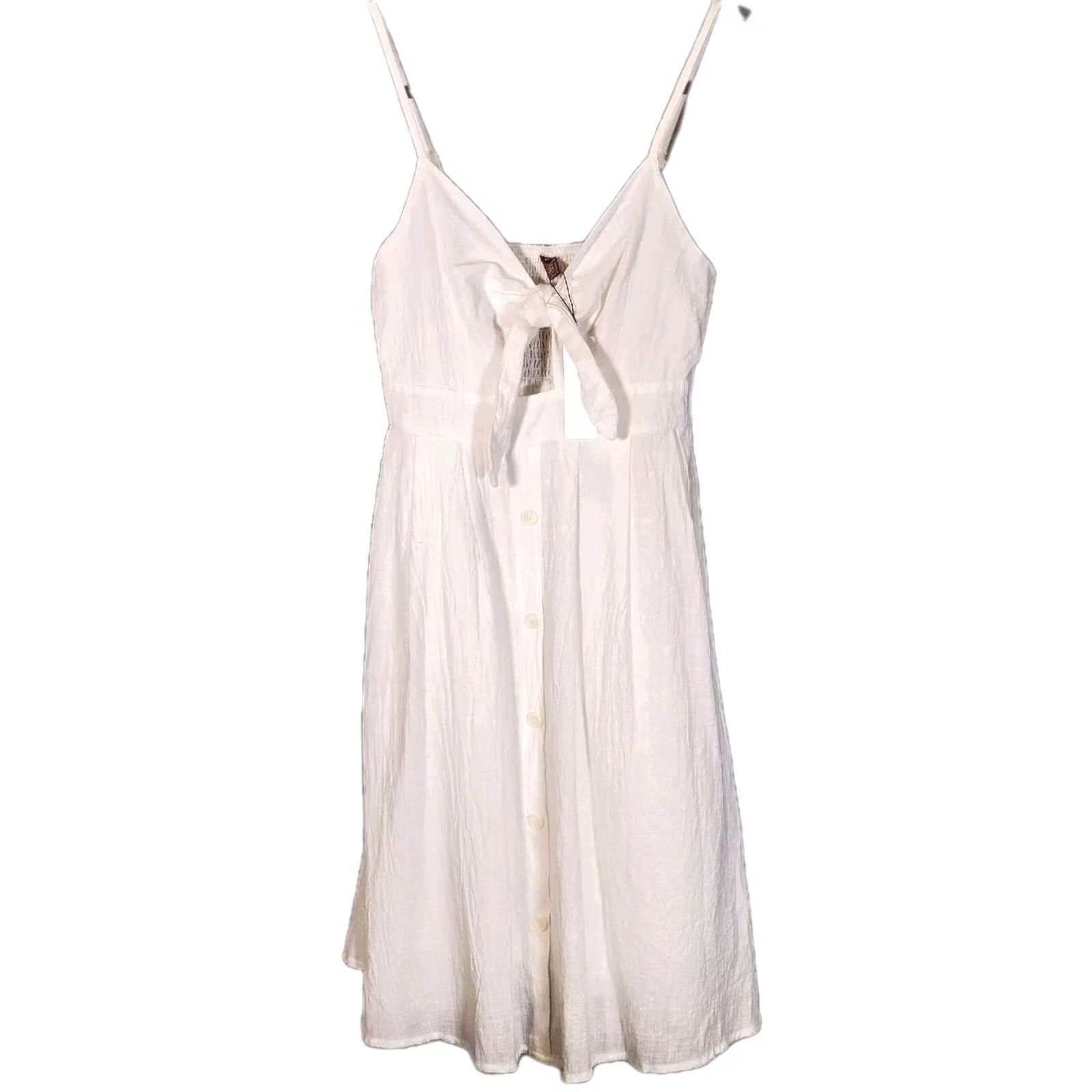 Vintage FANCYINN White Tie Front Button Down Spaghetti Strap Midi Dress Women's M New Size M / US 6-8 / IT 42-44 - 4 Thumbnail