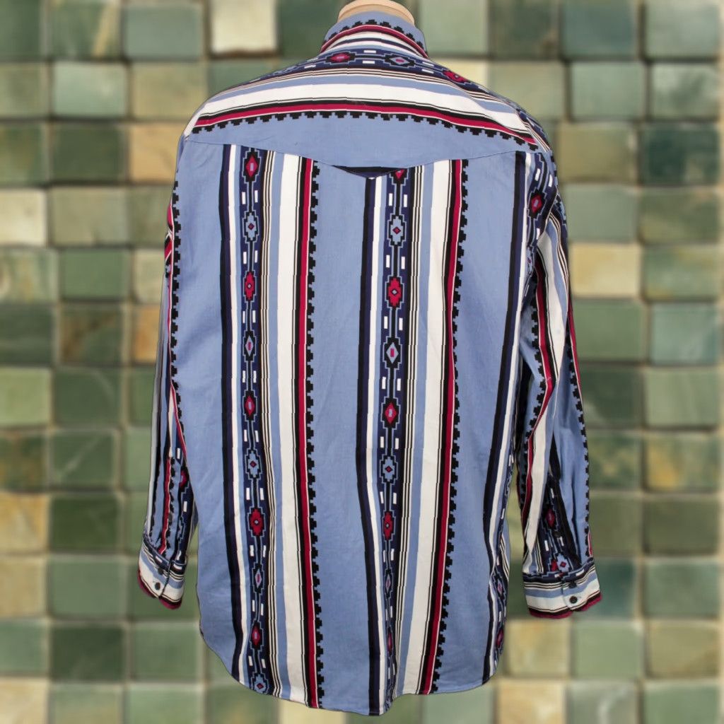 Armani Karman Western Shirt XL 1990s VTG Black Blue Red Aztec Print Mens Shirt Size US XL / EU 56 / 4 - 1 Thumbnail