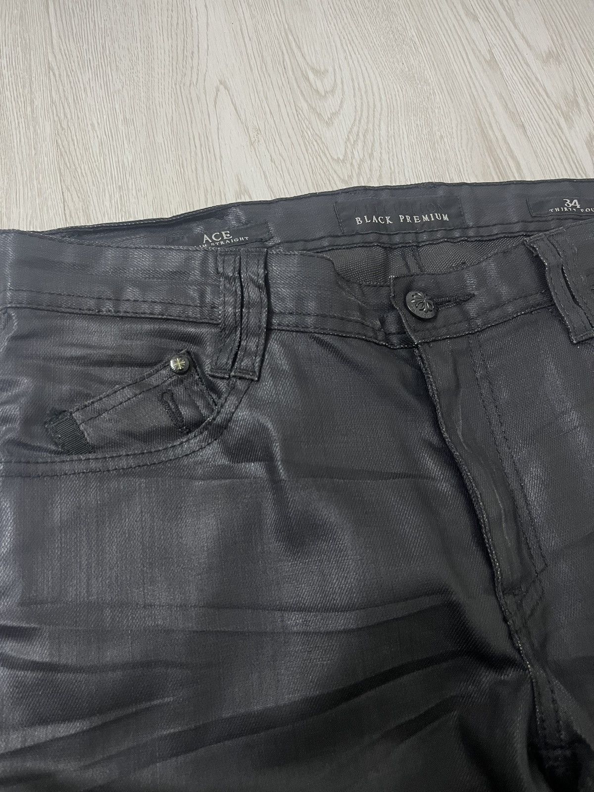 Affliction Need Gone💥Y2K Affliction Super Black Coated Jeans Size US 34 / EU 50 - 4 Thumbnail
