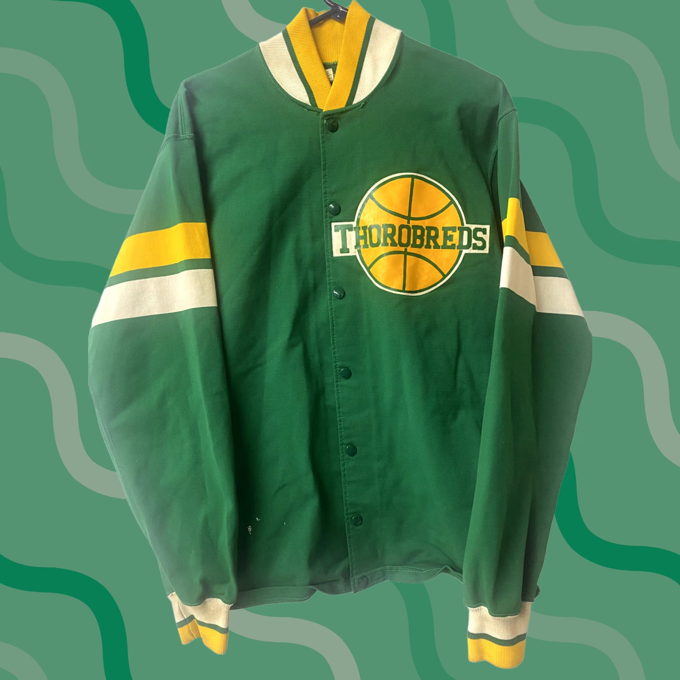 Vintage VINTAGE Powers Kentucky State Thorobreds Varsity Jacket Men 44 Green Cotton Blend Button Closure Varsity Jacket Mens 90s Size US S / EU 44-46 / 1 - 1 Thumbnail