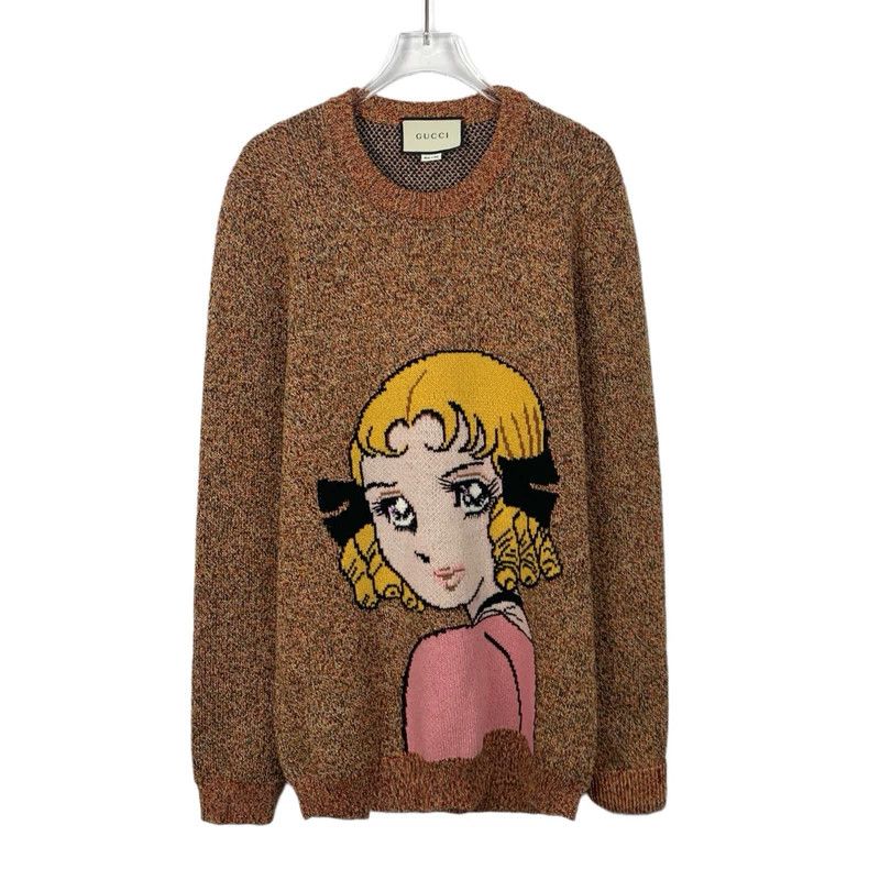 Gucci Dark brown flower fairy wool round-neck sweater 2502-