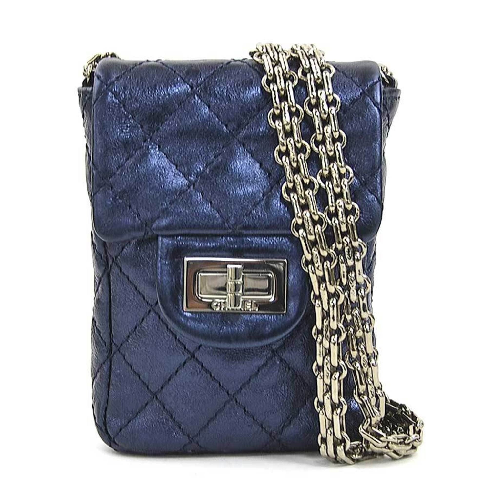 Chanel CHANEL Shoulder Bag Mini Pouch 2.55 Leather Metallic Navy Women's 90212a Size ONE SIZE - 1 Thumbnail