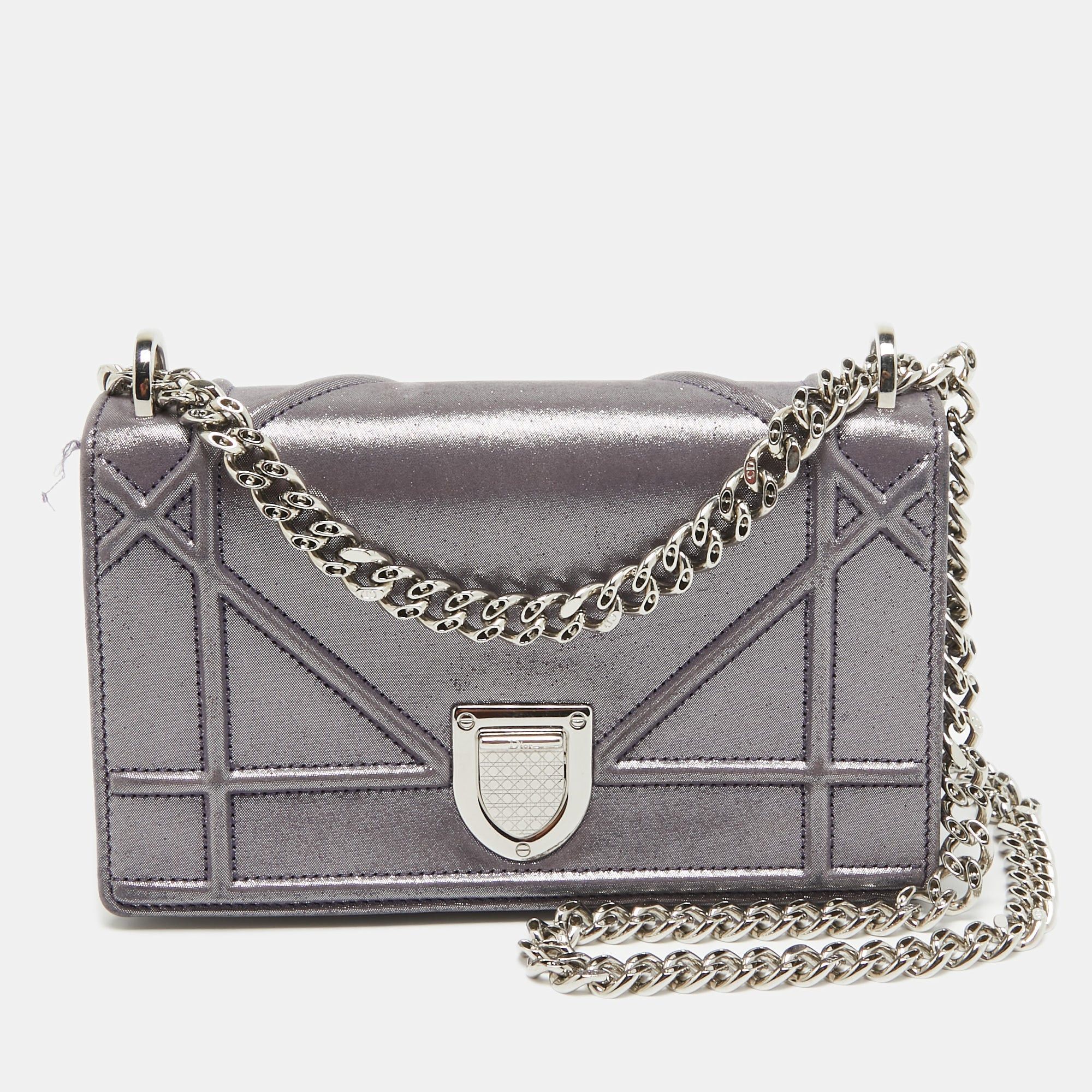 image of Dior Purple Iridescent Leather Ama Wallet On Chain, Women's