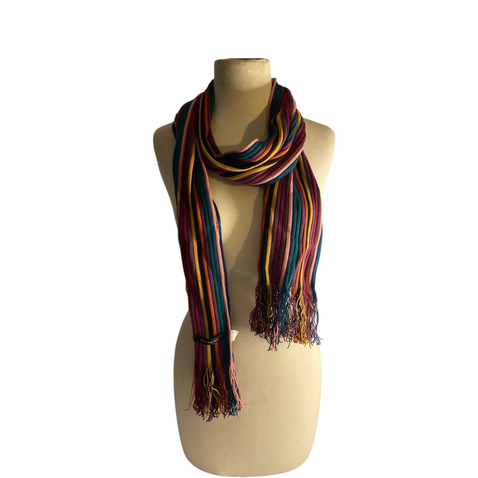 Other Boho Rainbow Knit Fringe Wool Blend Striped Knitting Inn Size ONE SIZE - 2 Thumbnail