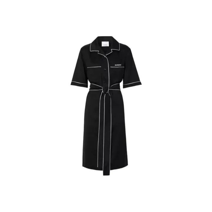 Burberry Black Embroidered Logo Long Sleeve Dress 0079