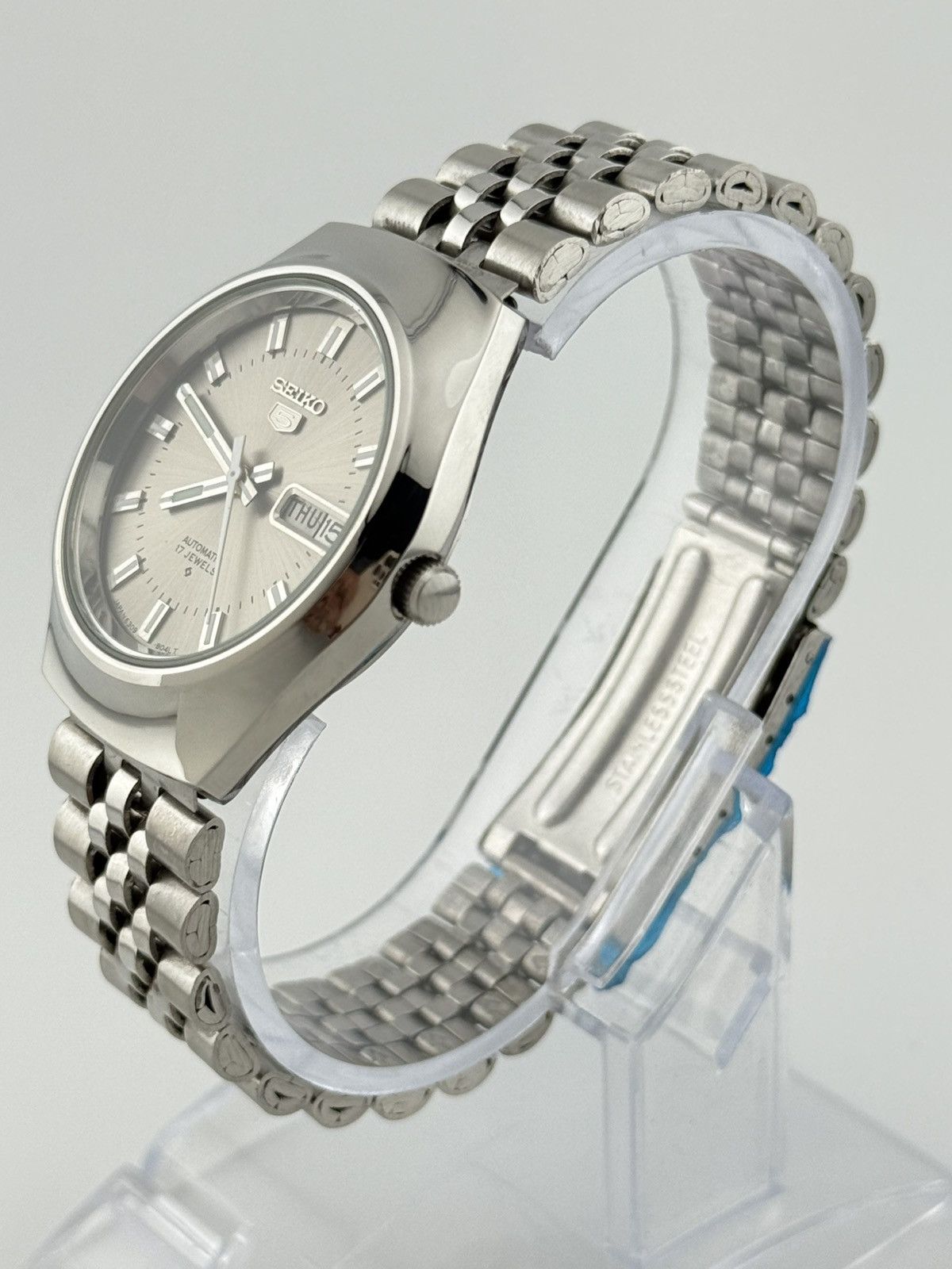 Seiko Seiko 5 Automatic Grey Dial Watch Mens Vintage Wristwatch Size 36 - 2 Thumbnail