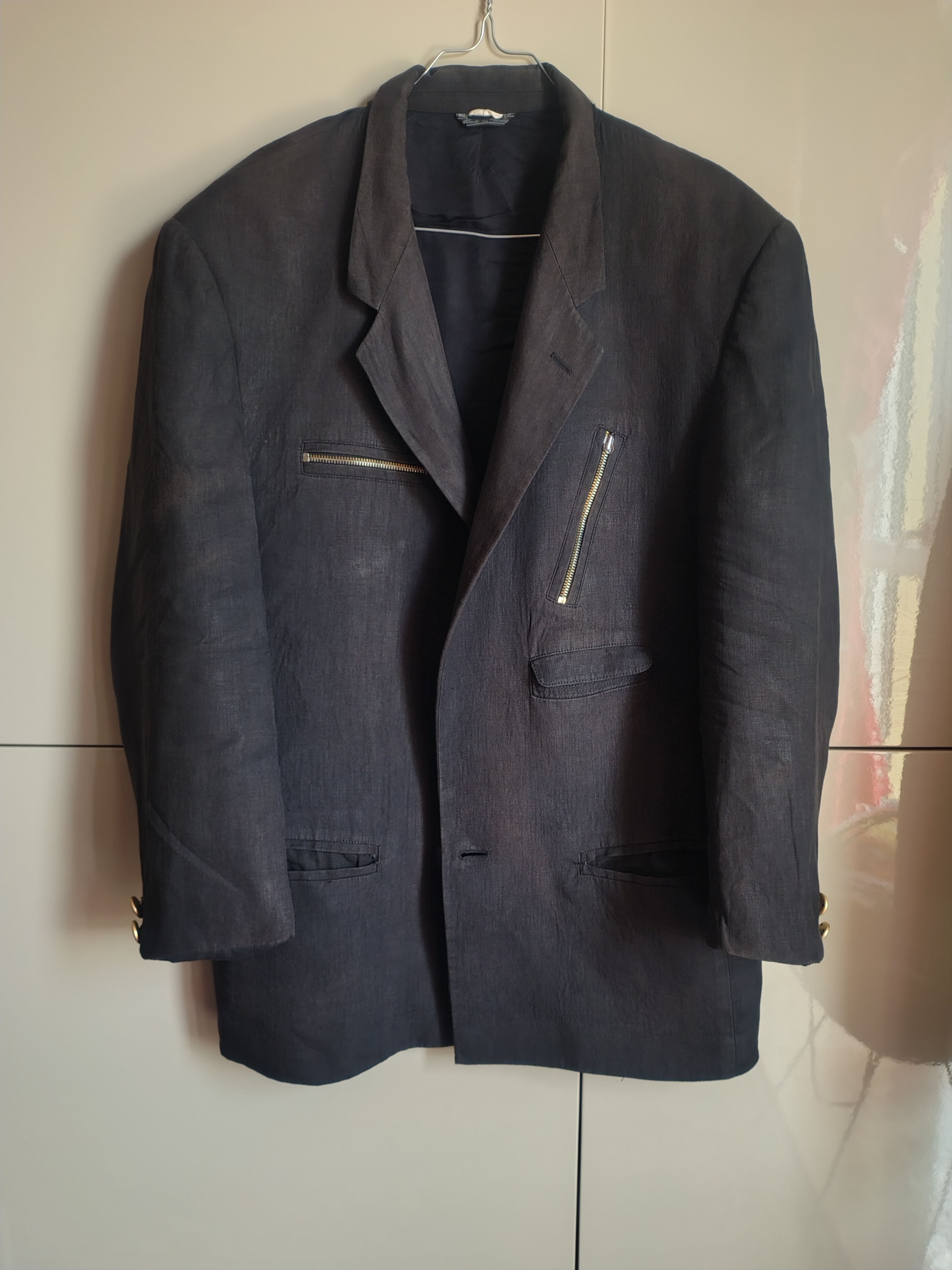 Versace Vintage Gianni Versace "Zipped" Linen-Texture Blazer Size 40R - 1 Thumbnail