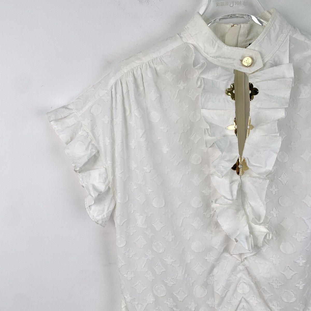 Louis Vuitton White Logo Embossed Cotton Lace Dress