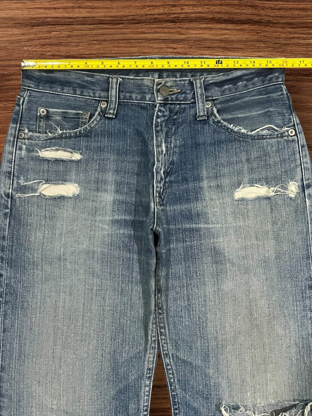 Japanese Brand × Uniqlo ⚡️Trashed⚡️Japanese Brand Uniqlo Broken Denim Blue Wash Jeans Size US 32 / EU 48 - 13 Thumbnail