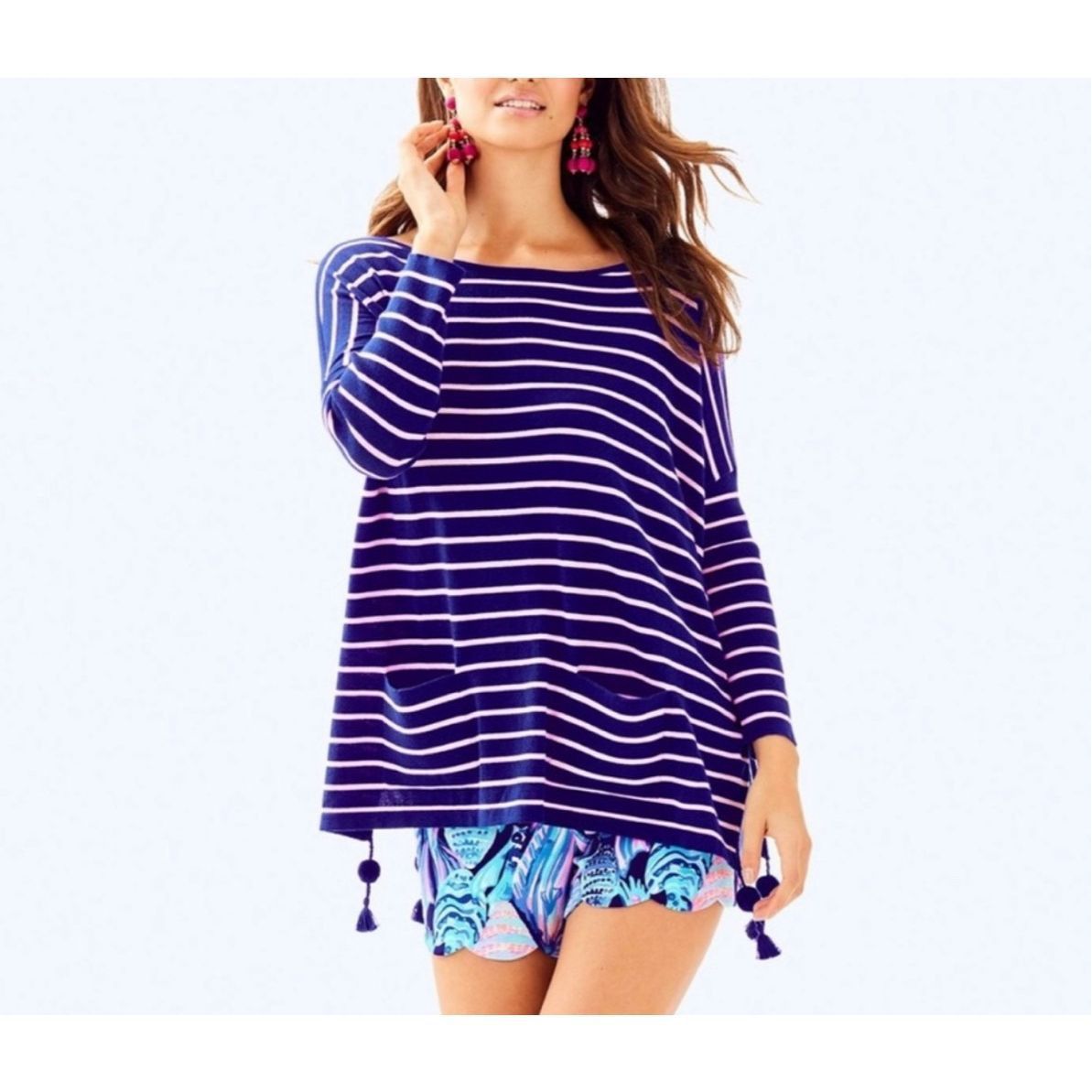 Lilly Pulitzer LILLY PULITZER Elba Sweater COASTAL SHELL STRIPE Twilight Bl Size M / US 6-8 / IT 42-44 - 1 Thumbnail