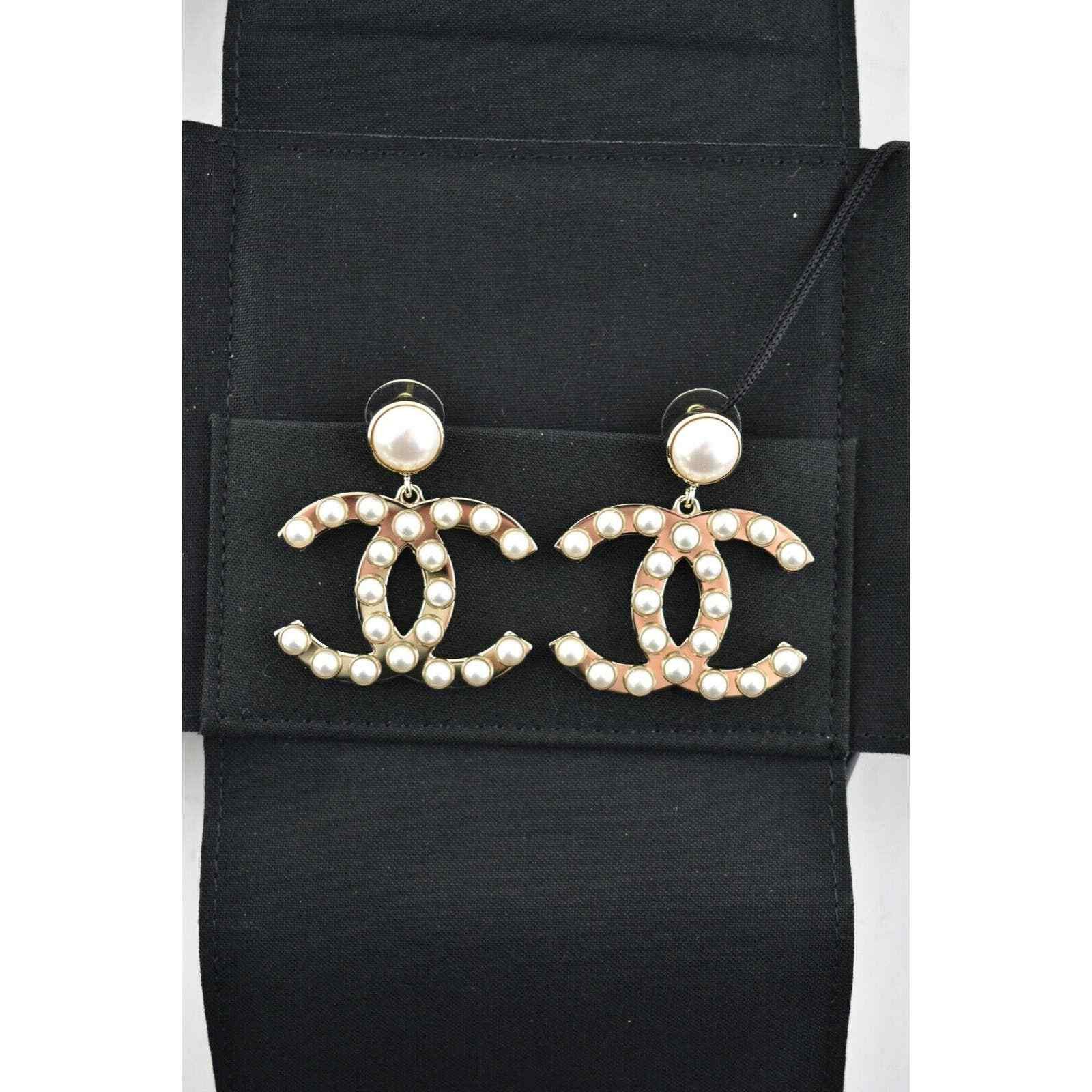 Chanel Chanel Gold Pearl Metal Dangle Drop Statement Earrings Size ONE SIZE - 4 Thumbnail