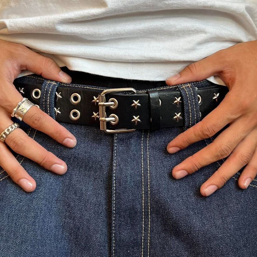Designer Y2K 2000s vintage star-studded goth emo black silver belt Size ONE SIZE - 4 Thumbnail