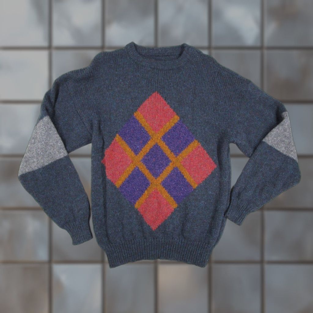 London Fog VINTAGE London Fog Sweater Mens Large Blue Diamond Crewneck 90s Wool Knit Pullover Size US L / EU 52-54 / 3 - 1 Thumbnail