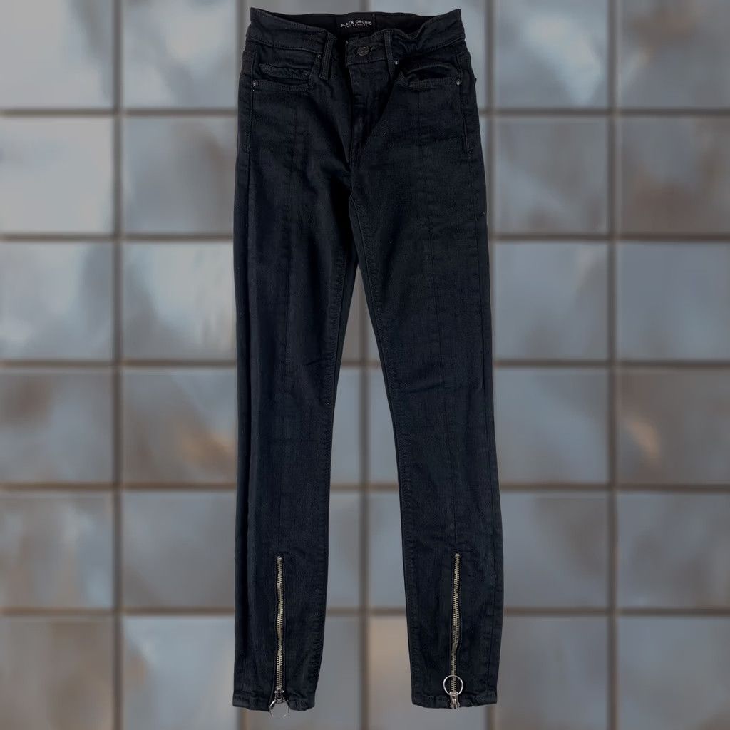 Vintage BLACK ORCHID LOS ANGELES JEANS WOMENS SKINNY 24 NOLA FRONT ZIP BLACK Size 42" / US 20 - 1 Thumbnail