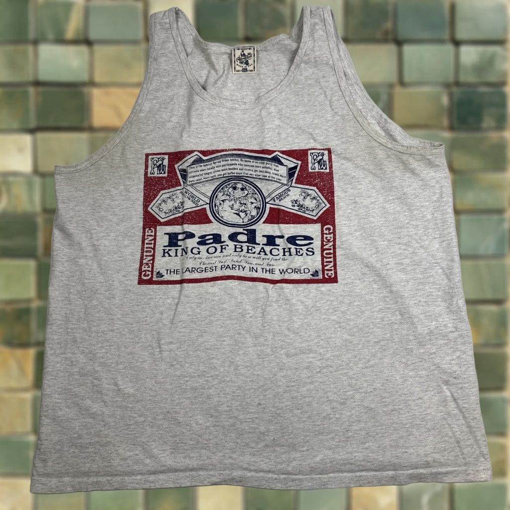 Vintage VINTAGE? Tank Top Men’s 2XL Gray San Padre Island spring break king of beaches Shirt Adult 2XL Gray Beach Spring Mens Size US XXL / EU 58 / 5 - 1 Thumbnail