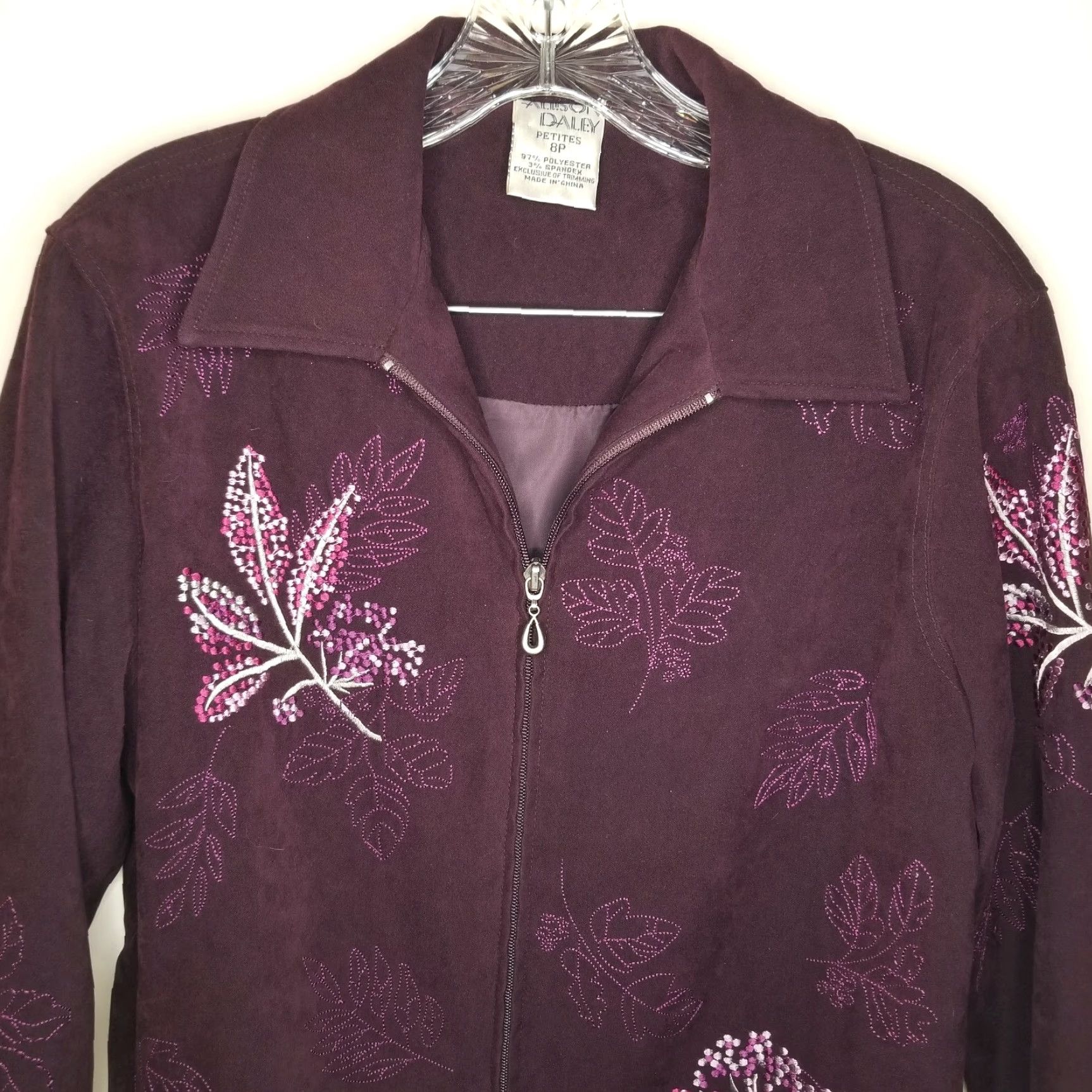 Vintage Allison Daley Jacket Women Petite 8P Purple Floral Full Zip Long Sleeve Size 8P Womens Size M / US 6-8 / IT 42-44 - 2 Thumbnail