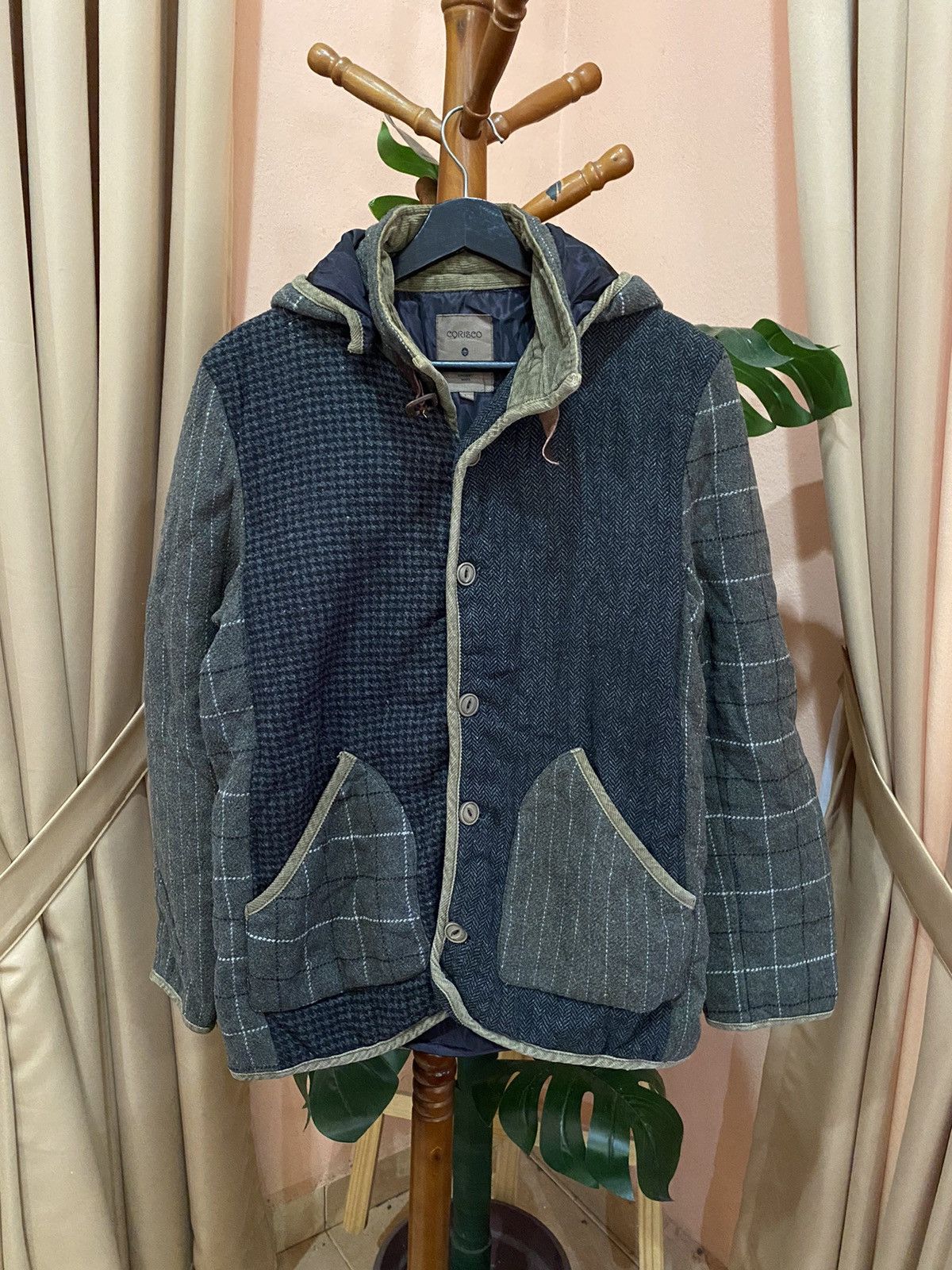 Japanese Brand CORISCO PATCHWORK HOODED WOOL JACKET Size US L / EU 52-54 / 3 - 1 Thumbnail