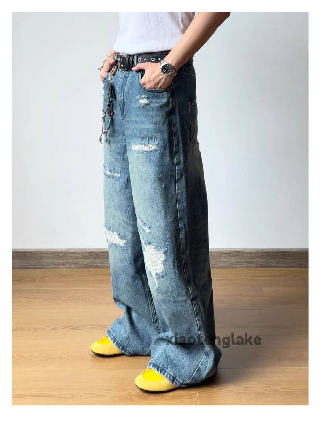 Jean xz Utility wide Leg loose baggy hiphop ripped damaged jeans Size US 30 / EU 46 - 6 Thumbnail
