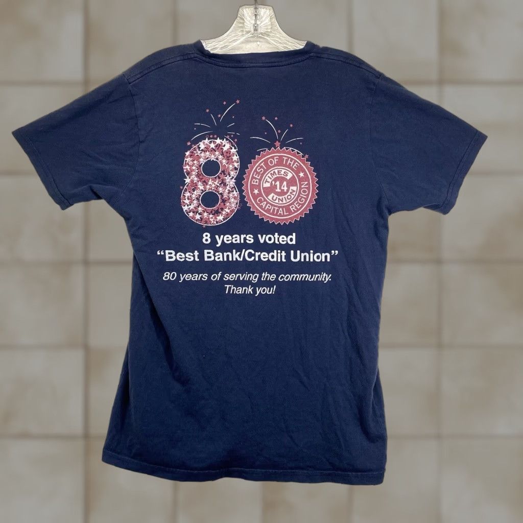 Vintage VINTAGE Royal Apparel Credit Union T-Shirt 80th Anniversary Organic Cotton Blue Medium Boxy Mens Size US M / EU 48-50 / 2 - 1 Thumbnail