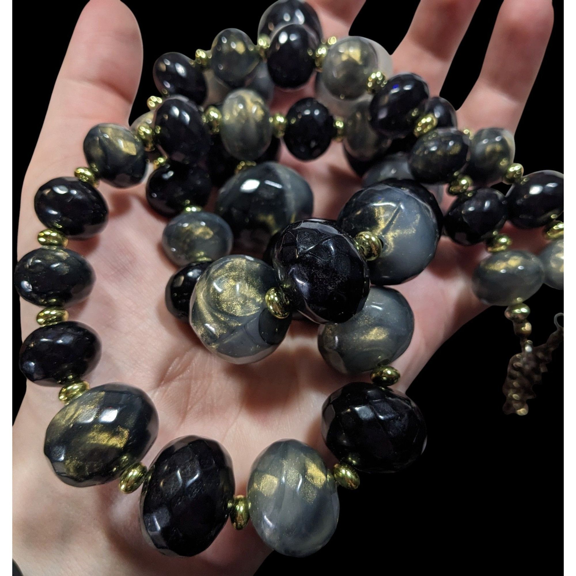 Other Whimsical Black And Grey Acrylic Beaded Necklace With Gold T Size ONE SIZE - 2 Thumbnail