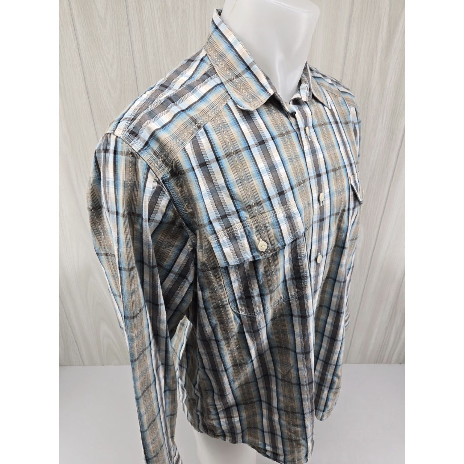 Lucky Brand Lucky Brand Shirt Mens XL Gray White Blue Plaid Button Up Casual Western Size US XL / EU 56 / 4 - 7 Thumbnail
