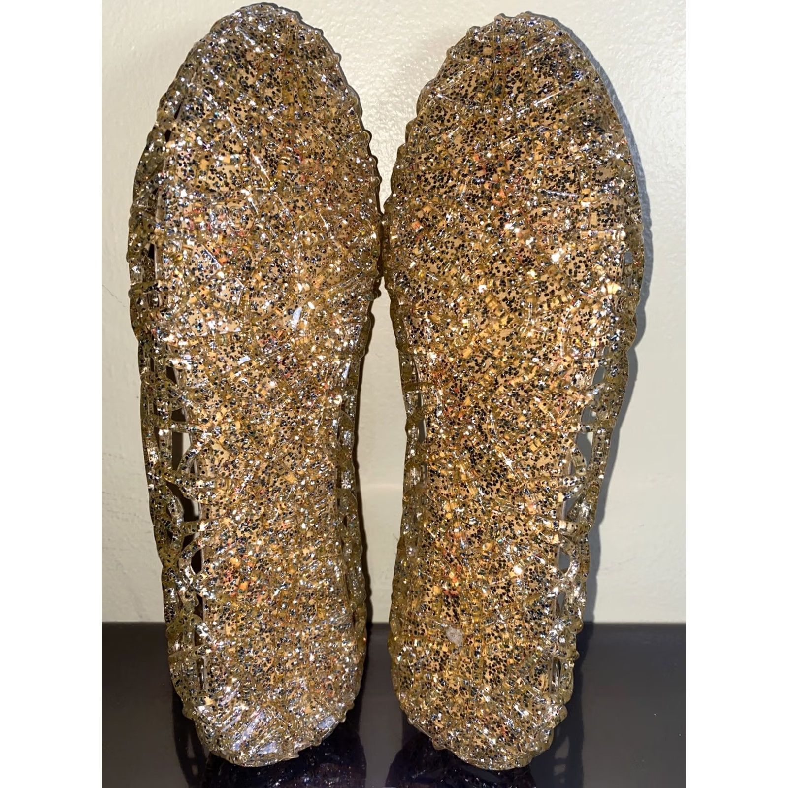 Vintage Women’s Gold Glitter Gel Slip On Size 8 Glaze Flat Slip-On Shoes Gold Women Mens? Size US 8 / IT 38 - 5 Thumbnail