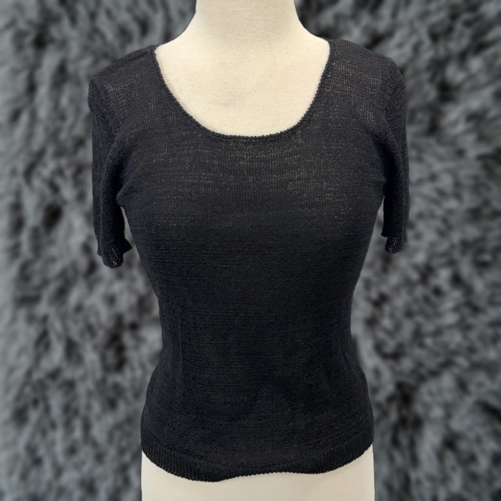 Vintage VINTAGE Dana B & Karen Knit Sweater Womens Small Black Short Sleeve Semi Sheer Goth Pullover Knit Rayon Blend Size S Womens Size S / US 4 / IT 40 - 1 Thumbnail