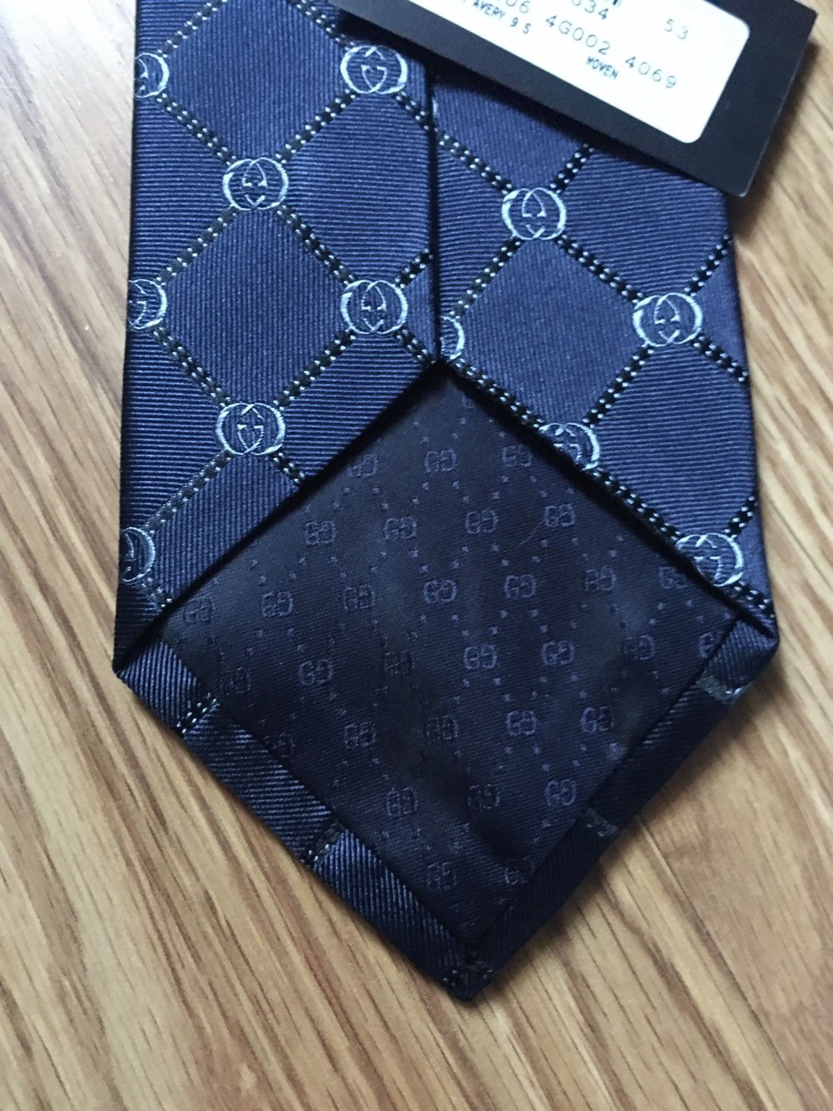 Gucci GUCCI New Mens Tie Dark Blue Monogrammed Logo GG Silk Size ONE SIZE - 3 Thumbnail