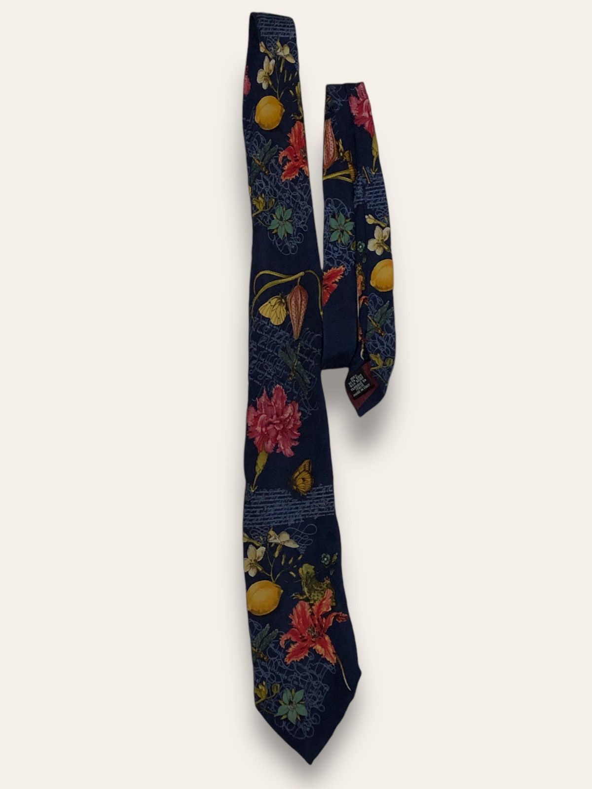 Vintage 90s Vintage YVES SAINT LAURENT Flower Overprint Navy Tie Size ONE SIZE - 1 Thumbnail