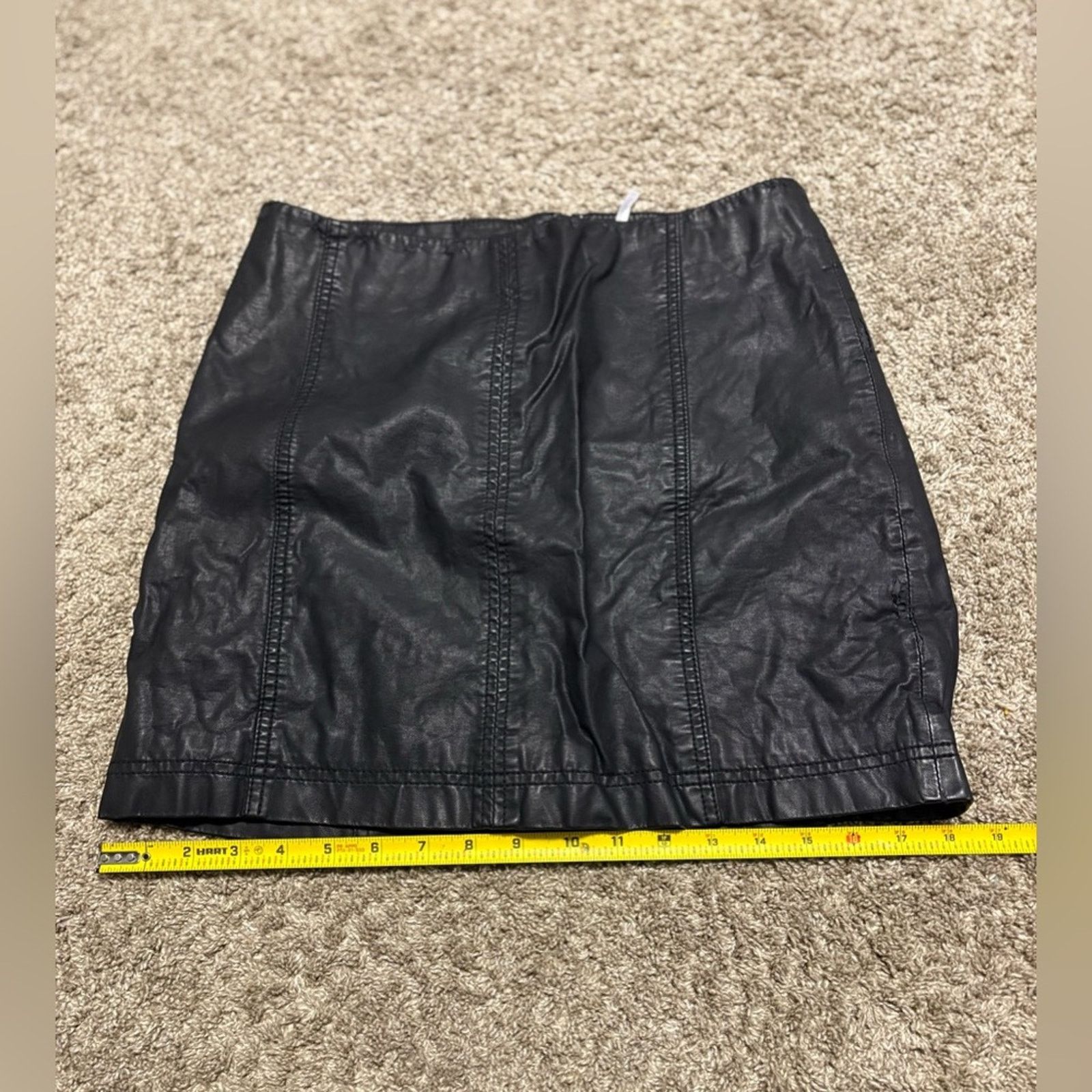 Free People (Free People) Modern Black Faux Leather Mini Skirt: Size 12 Size 34" / US 12 / IT 48 - 8 Thumbnail