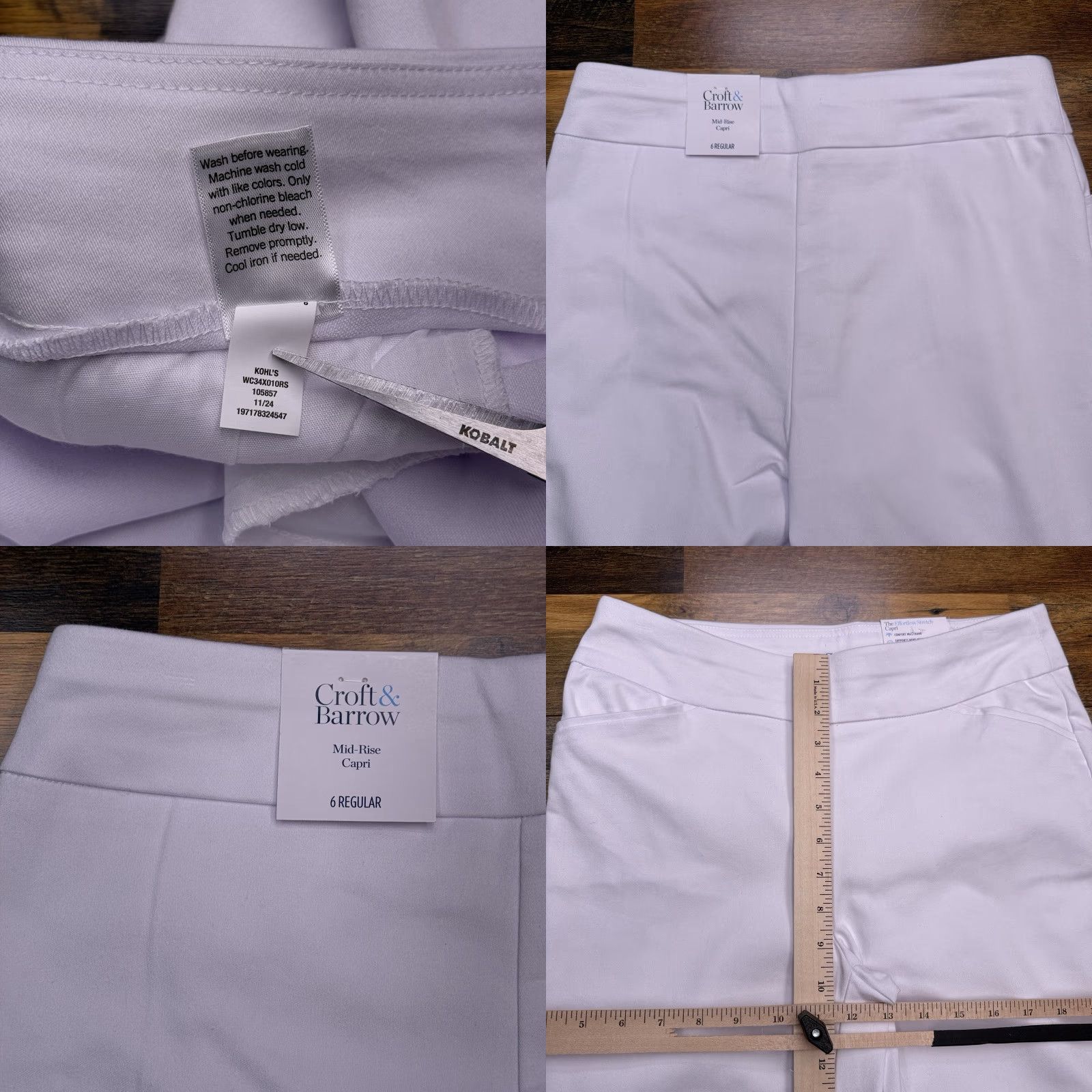 Croft & Barrow Croft & Barrow Capri Pants White 6 Regular Mid Rise Stretch Knit Cotton Blend Pull On Casual Women's Pants Size 28" / US 6 / IT 42 - 8 Thumbnail