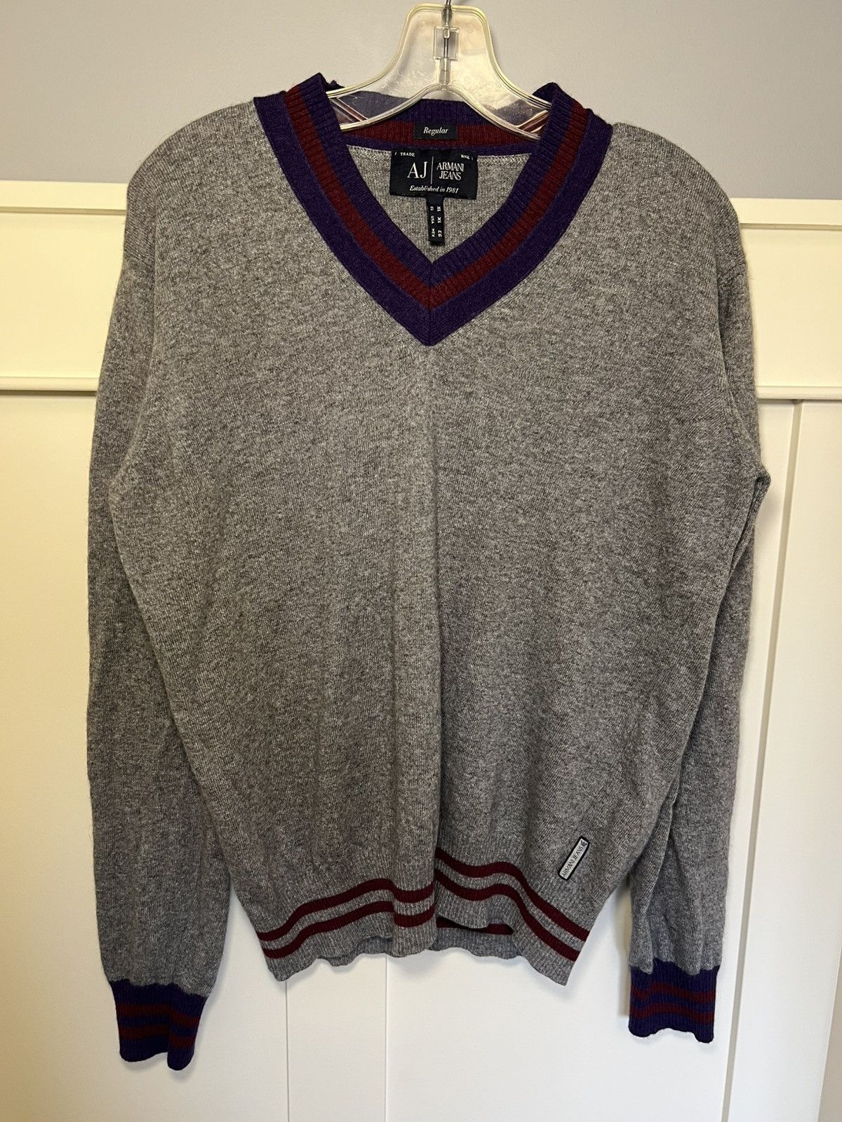 Armani Vintage Armani Jeans wool cashmere v-neck longsleeve sweater Size US XL / EU 56 / 4 - 1 Thumbnail