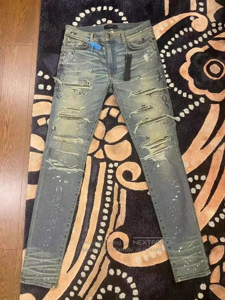 Amiri Amiri Classic Splattered Destroyed Blue Diamond Size US 33 - 1 Thumbnail