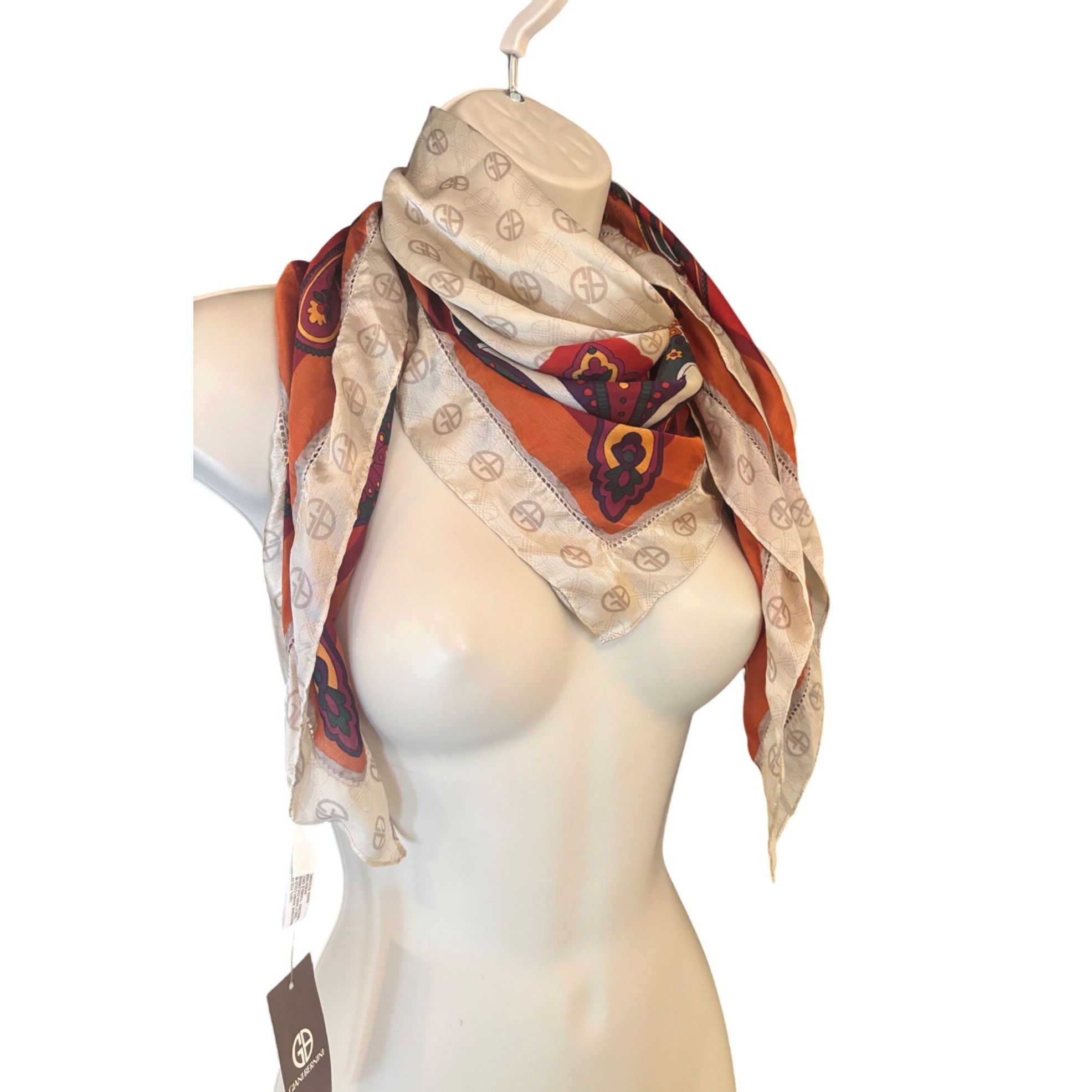 Giani Bernini Giani Bernini Logo Paisley Border Printed Scarf, Neutral-mul Size ONE SIZE - 4 Thumbnail