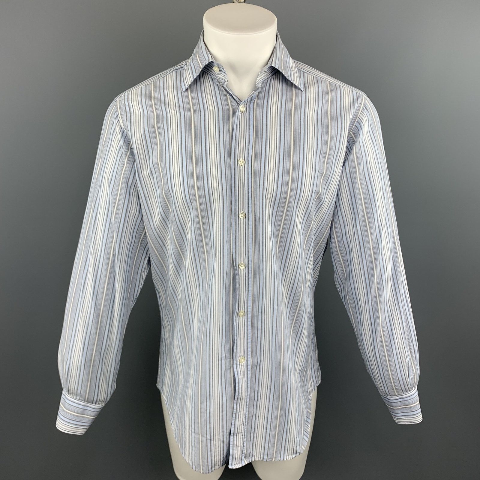 Etro ETRO M Blue & Grey Stripe Cotton Button Up Long Sleeve Shirt Size US M / EU 48-50 / 2 - 1 Thumbnail