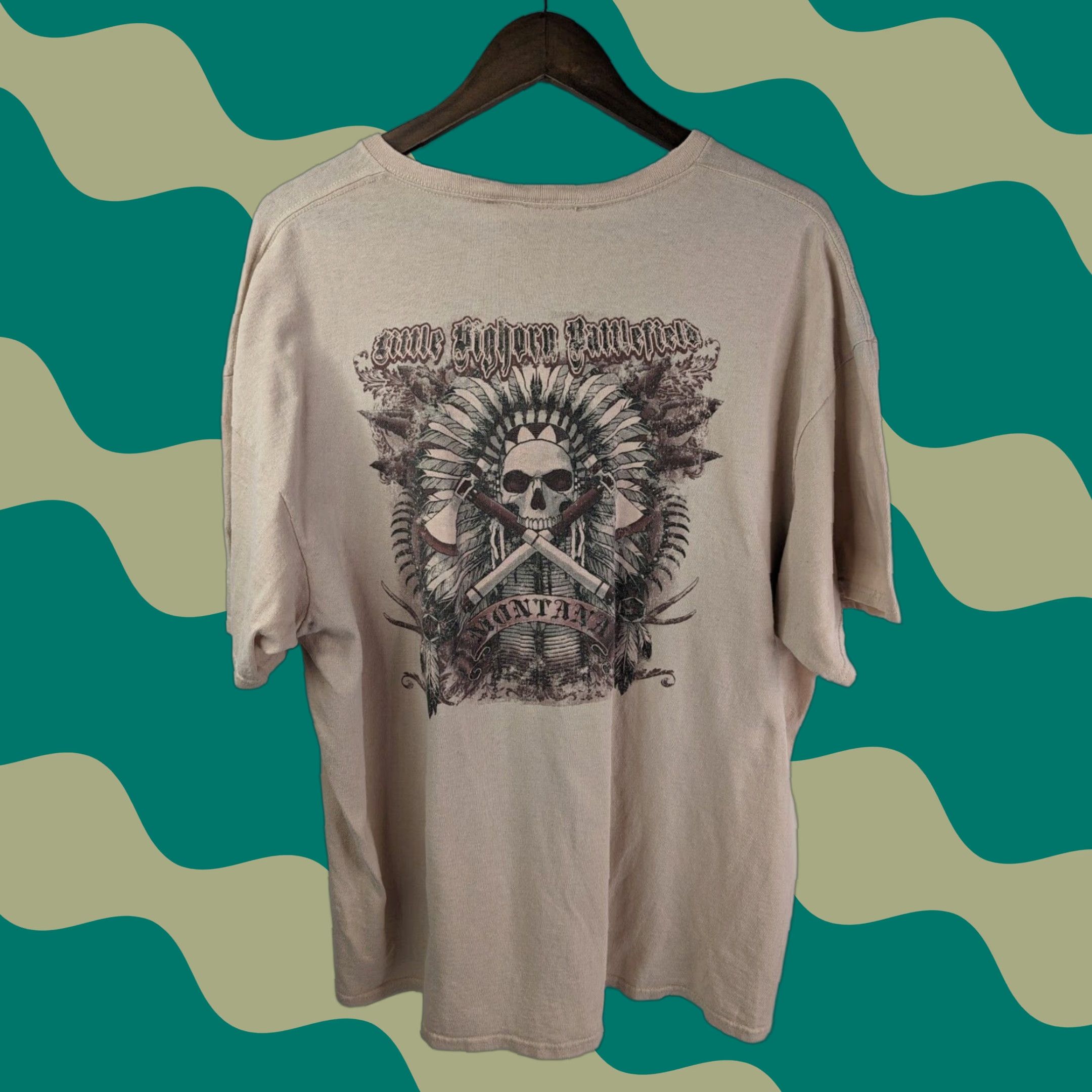 Vintage VINTAGE Unbranded T-Shirt Shirt Men XL/2XL Beige Cotton Knit Skull Tribal Logo 90s 80s 70s Aztec City USA Quotes Retro Classic Size US XL / EU 56 / 4 - 1 Thumbnail