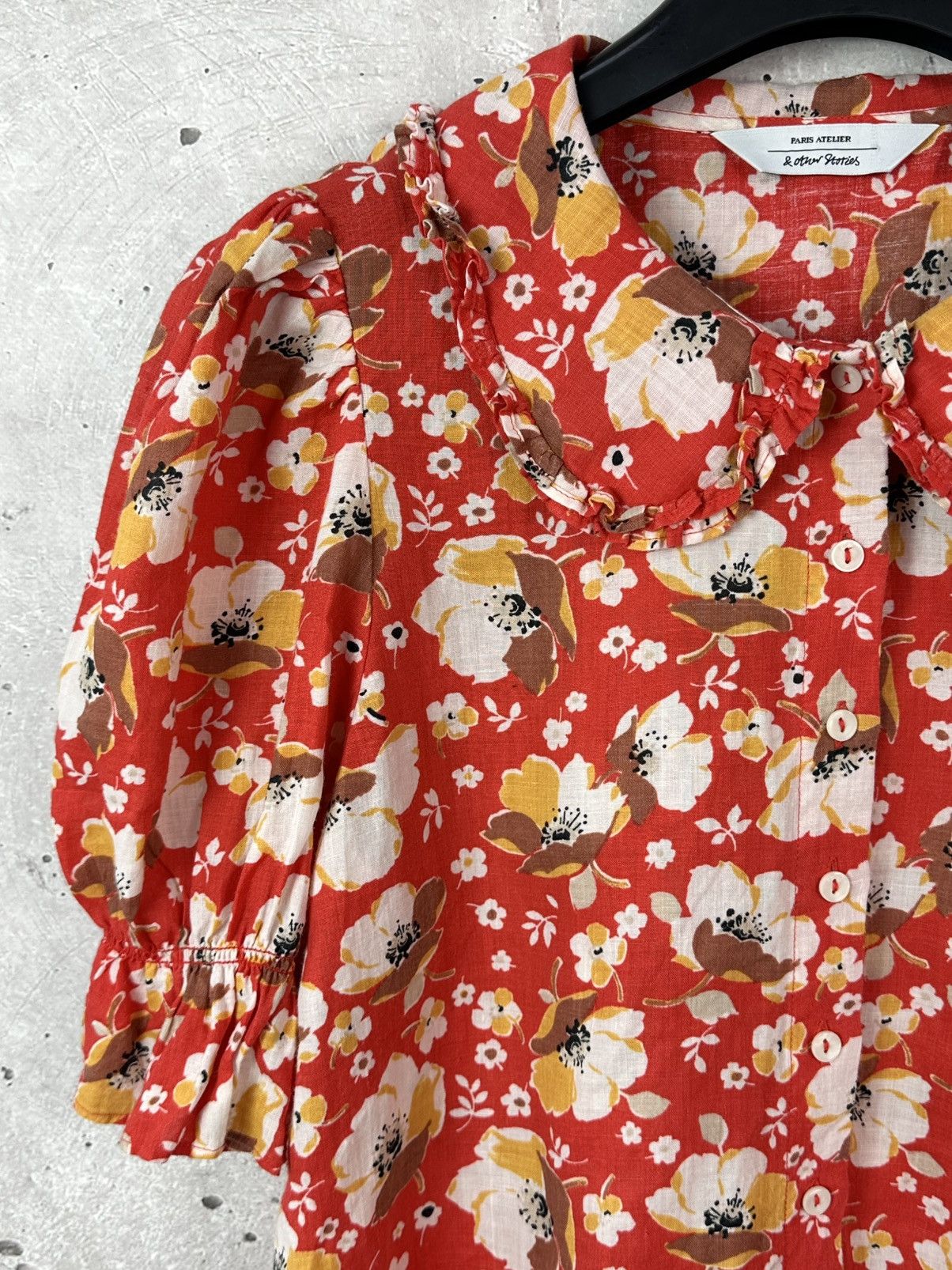 & Other Stories Other Stories Ramie Floral Button-up Red 3/4 Sleeve Shirt Size S / US 4 / IT 40 - 5 Thumbnail