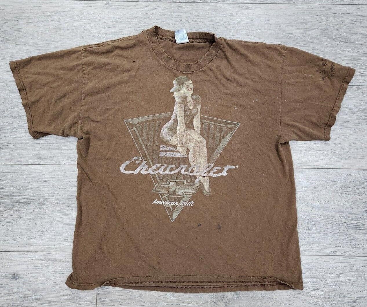 Designer Distressed Pin Up Girl Chevy Shirt XL Brown Tennessee Y2k Size XL / US 12-14 / IT 48-50 - 1 Thumbnail