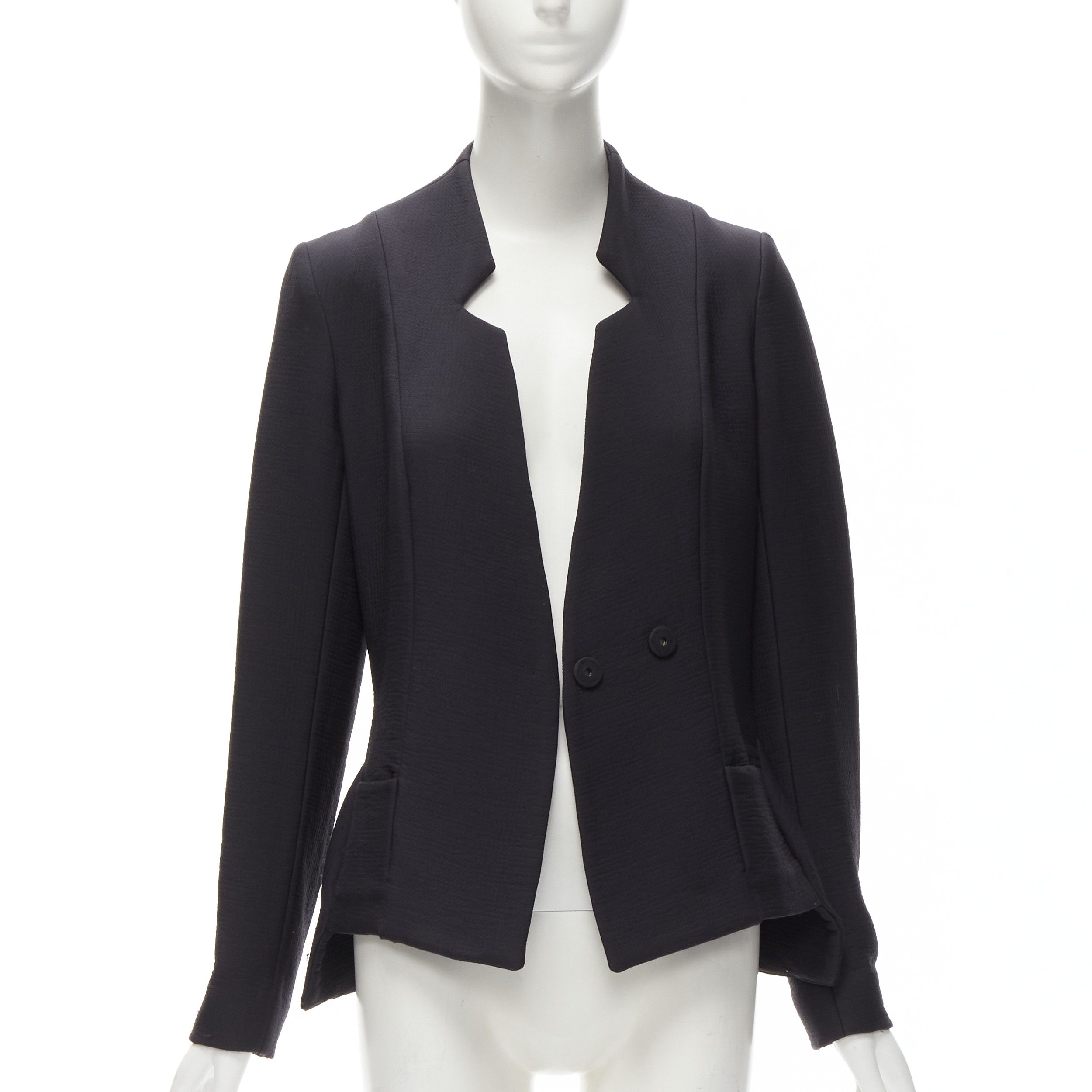 ZERO MARIA CORNEJO black wool scuba cutout collar jacket US2 S