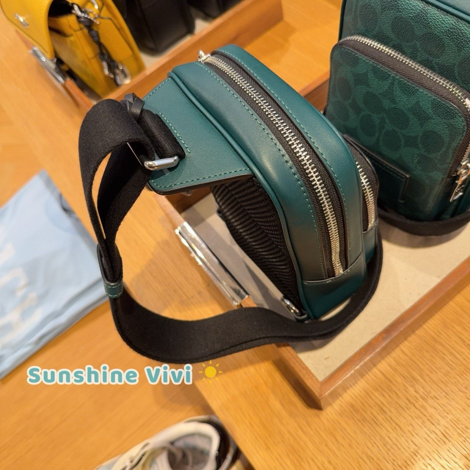 Coach NWT Coach men Racer Sling Pack Charms Silver/Sea Green CEB27 Size ONE SIZE - 2 Thumbnail