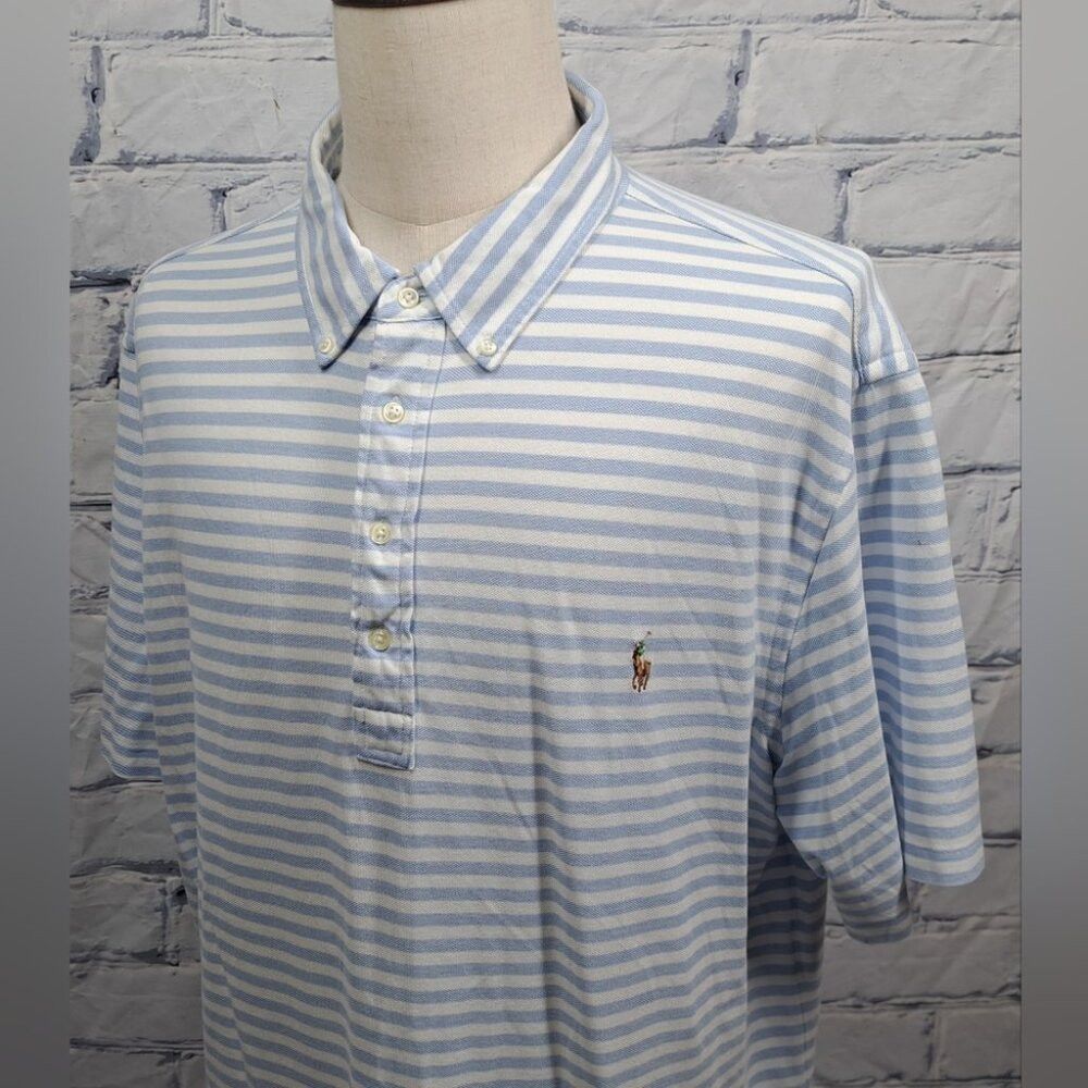 Ralph Lauren Ralph Lauren Knit Oxford Polo Shirt Blue White Striped 2XLT Size US XXL / EU 58 / 5 - 1 Thumbnail