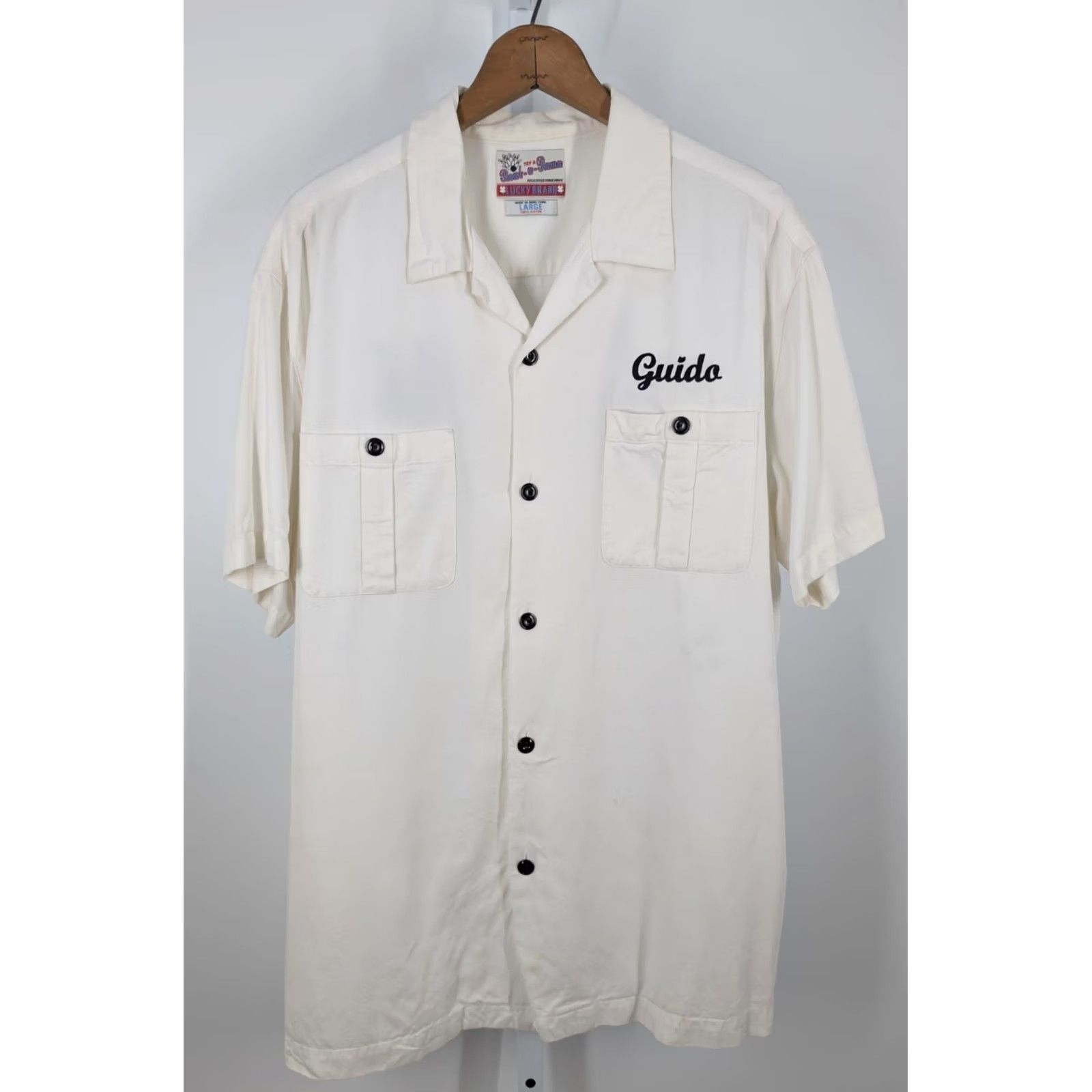 Lucky Brand VINTAGE Lucky Brand Bowling Shirt Gabardine Rayon White 90s Rockabilly 48 31" L Mens Size US L / EU 52-54 / 3 - 3 Thumbnail
