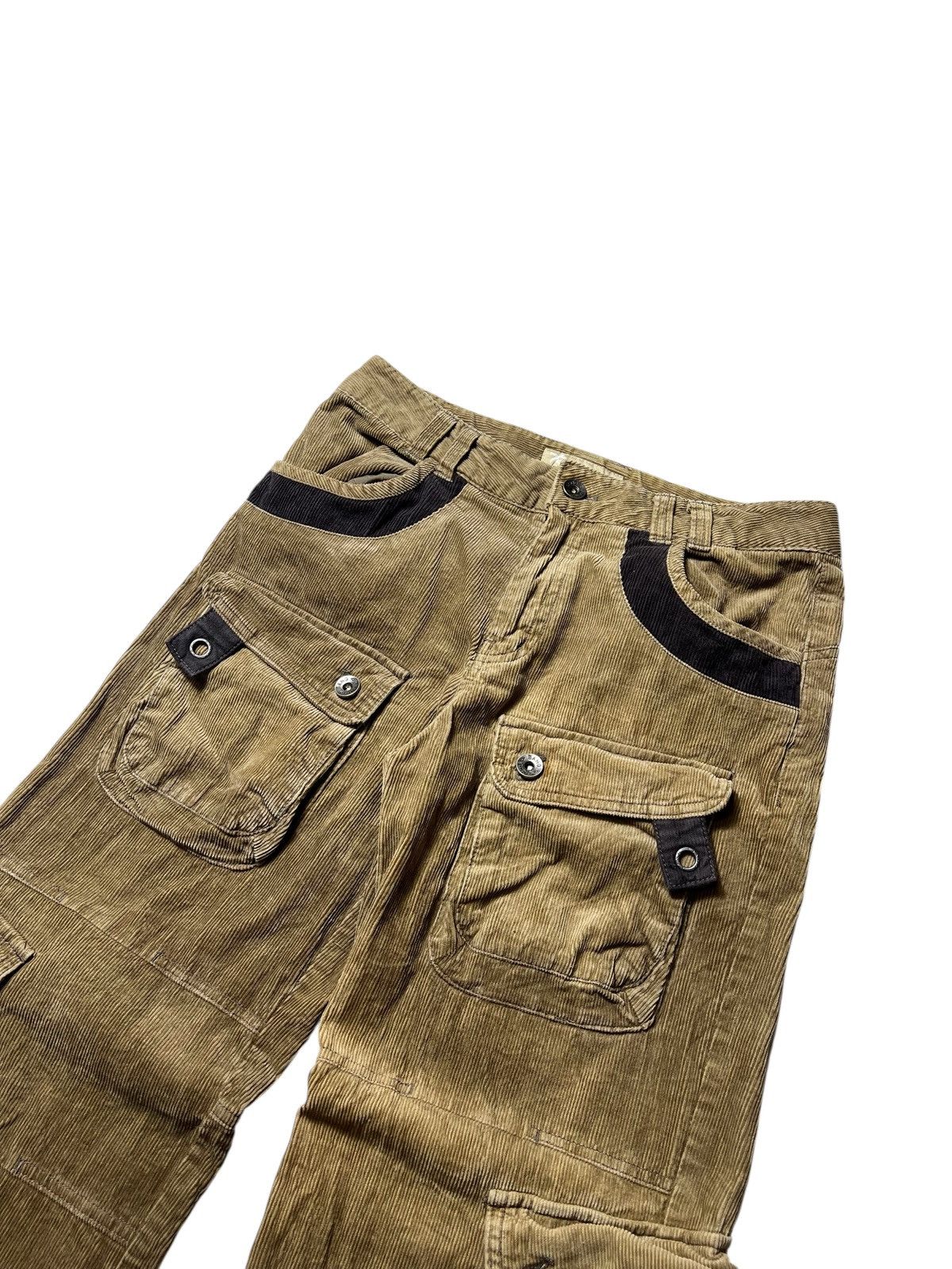 Japanese Brand Crazy Japanese Flared Cargo Tactical Multi Corduroy Pants Size US 30 / EU 46 - 3 Thumbnail