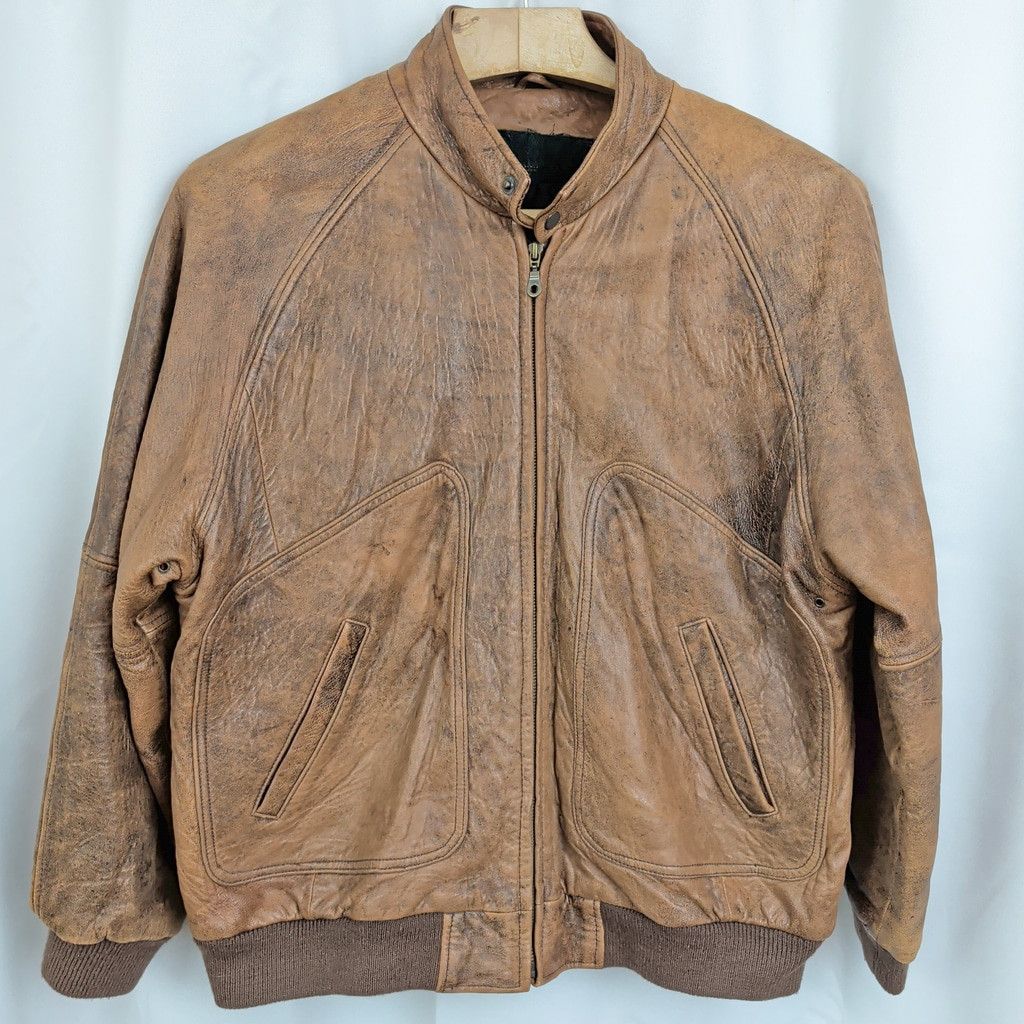 Vintage Vintage Brown Leather Bomber Jacket Men's Large Size US L / EU 52-54 / 3 - 1 Thumbnail