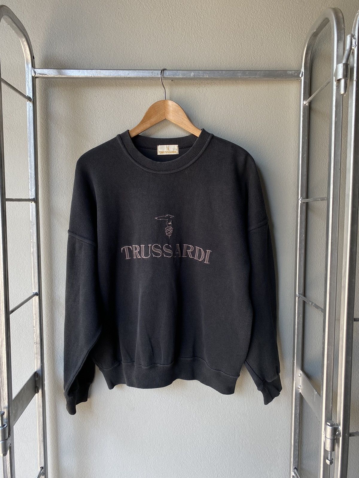 image of Trussardi Logo Embroidery Sweater in Black, Men's (Size Medium)