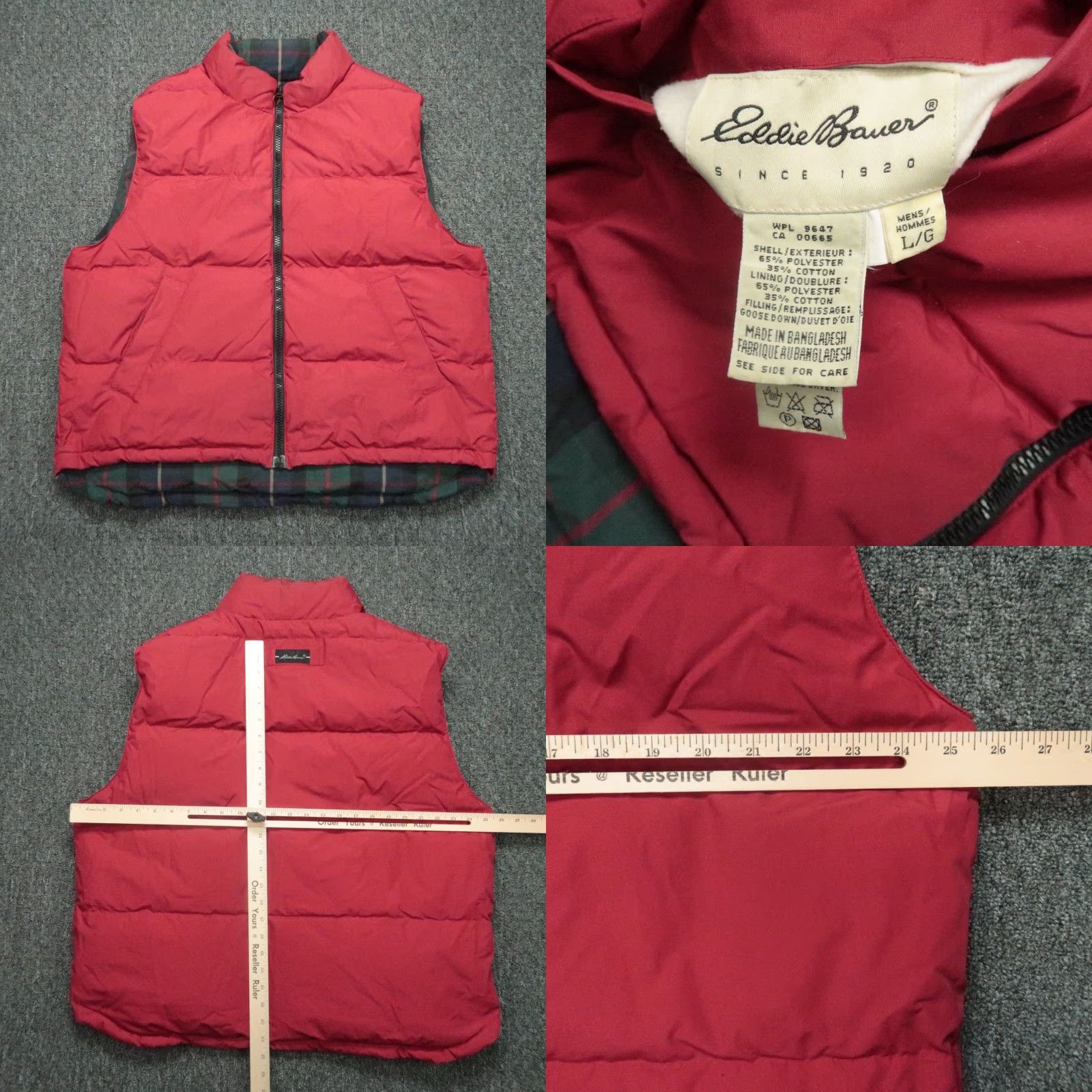 Eddie Bauer VINTAGE Eddie Bauer Vest Men L Green Red Blue Plaid Goose Down Reversible Full Zip Puffer Jacket Size US L / EU 52-54 / 3 - 8 Thumbnail