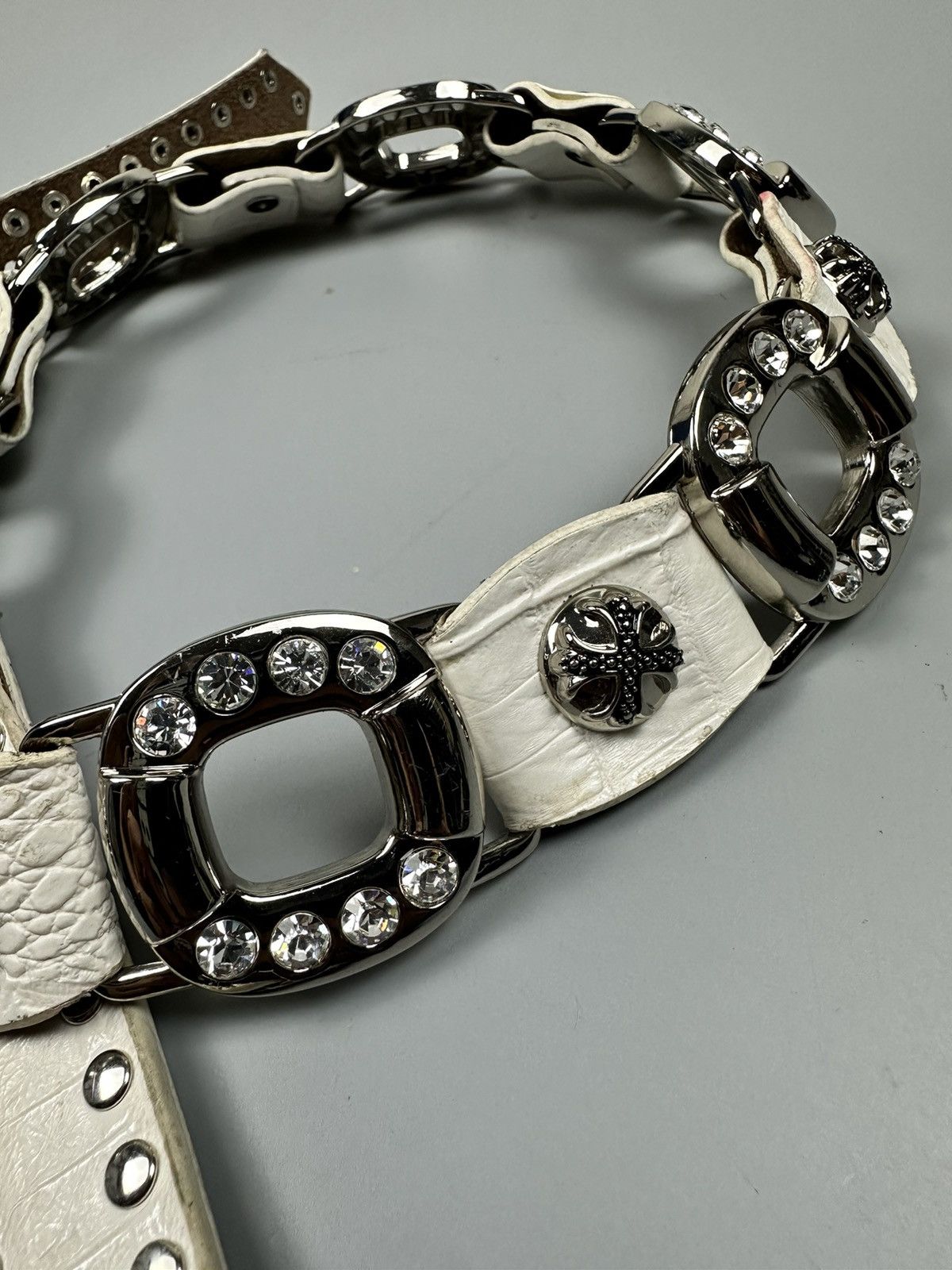 If Six Was Nine Rare Chrome Hearts Inspired White Leather Diamond Studs Belt Size 34 - 15 Thumbnail