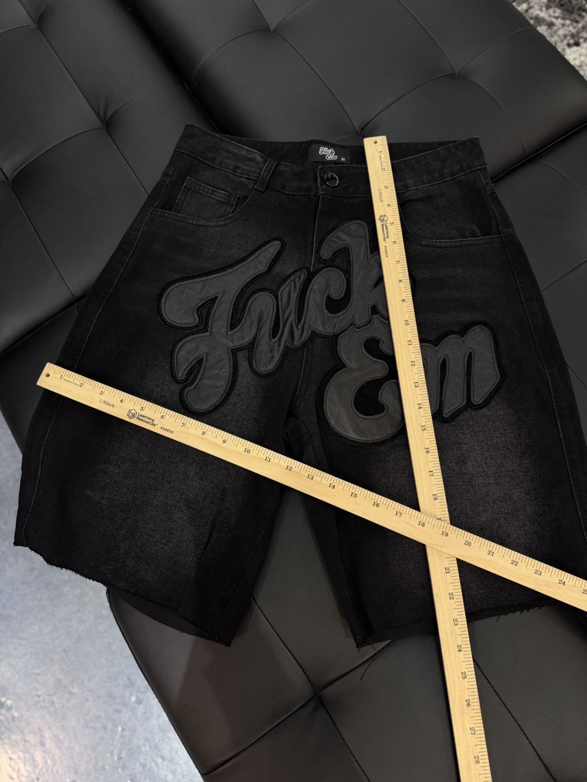 Other Fuck EM Shorts Black Denim Leather Patch Size (30) Size US 30 / EU 46 - 8 Thumbnail