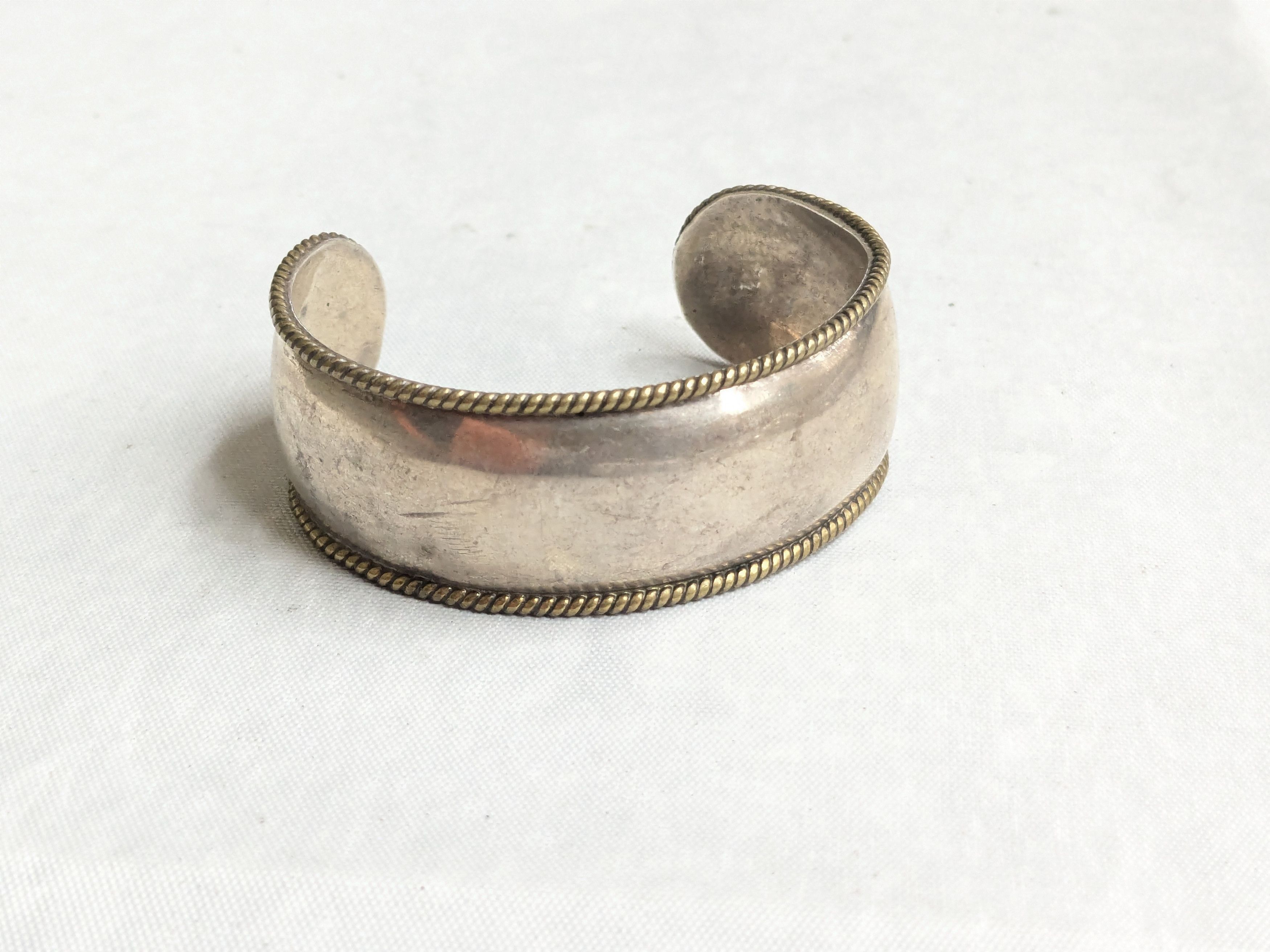 Jewelry Vintage Sterling Silver Cuff Bracelet 5.75" Mexico Two Tone Size ONE SIZE - 3 Thumbnail